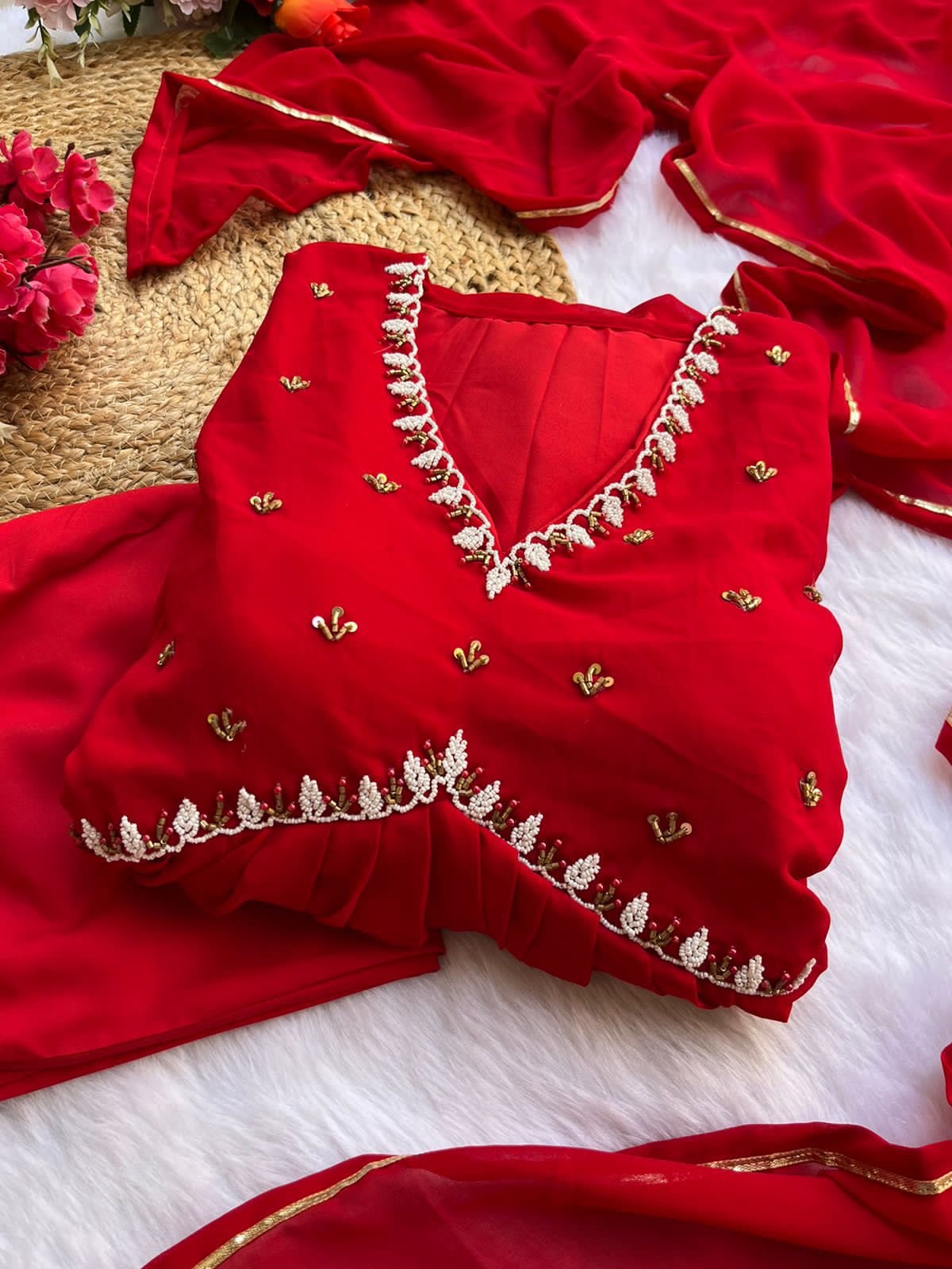 Exquisite Faux Georgette Festive Wear Handworked Suit - INDIAN ELEGANCE
