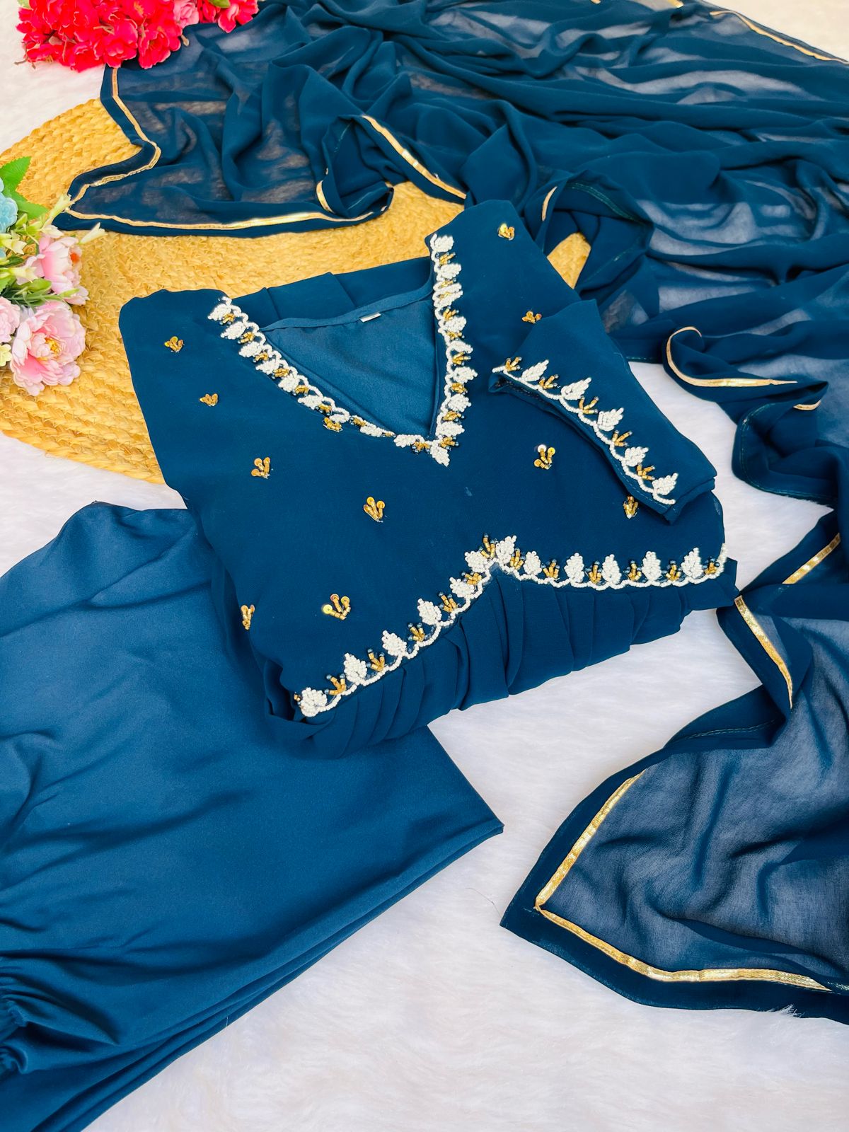 Exquisite Faux Georgette Festive Wear Handworked Suit - INDIAN ELEGANCE