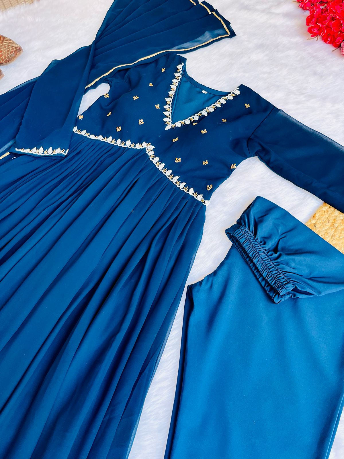Exquisite Faux Georgette Festive Wear Handworked Suit - INDIAN ELEGANCE