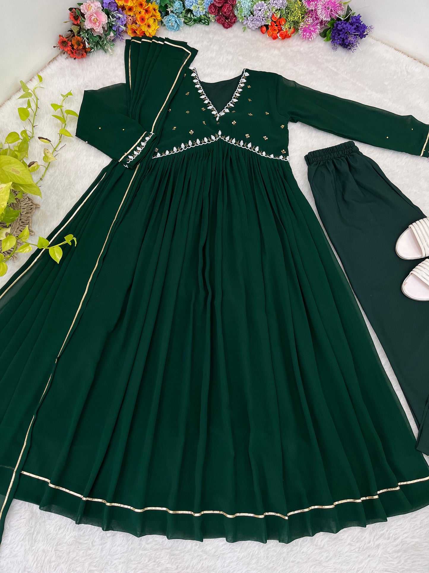 Exquisite Faux Georgette Festive Wear Handworked Suit - INDIAN ELEGANCE