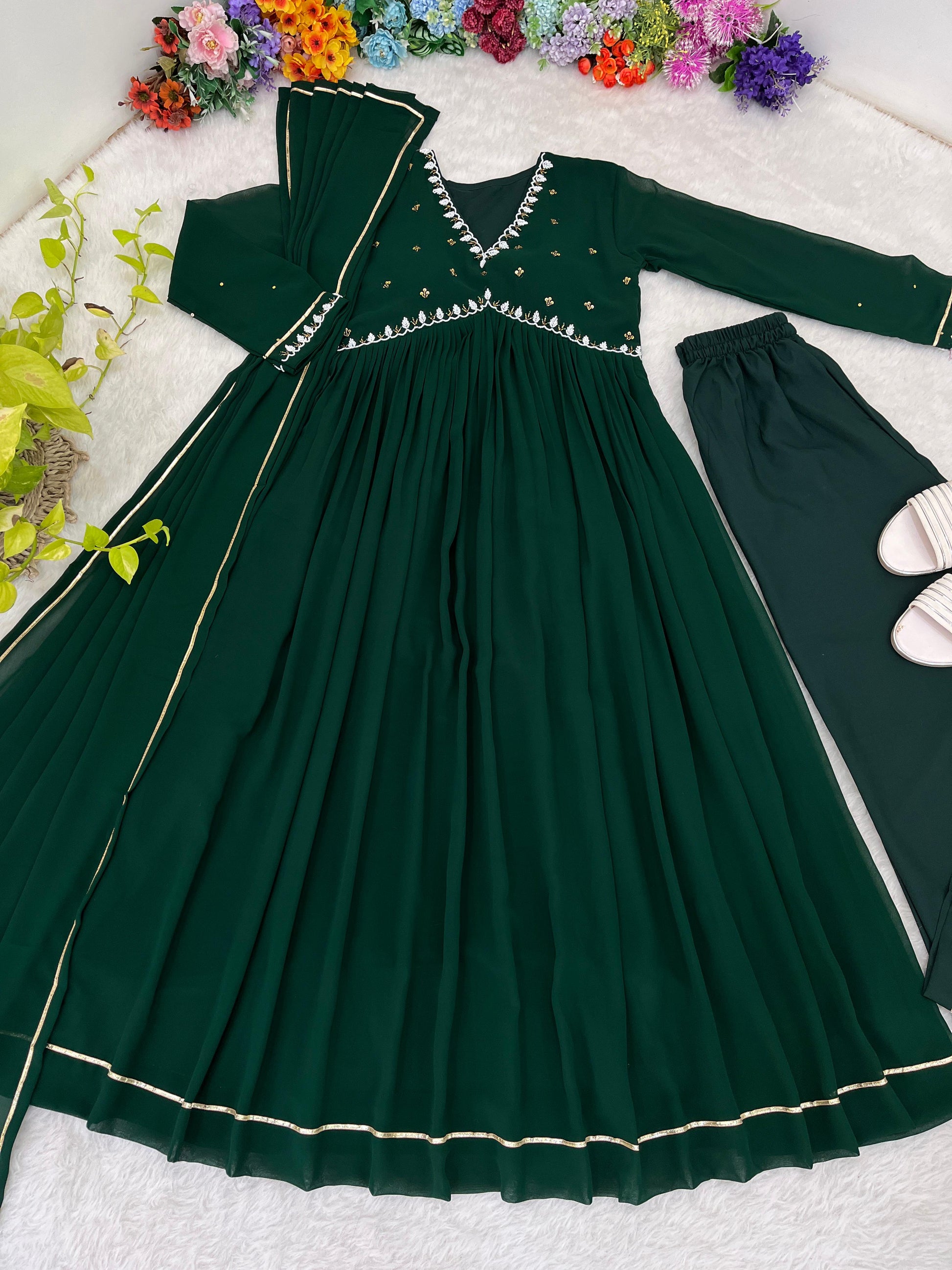 Exquisite Faux Georgette Festive Wear Handworked Suit - INDIAN ELEGANCE
