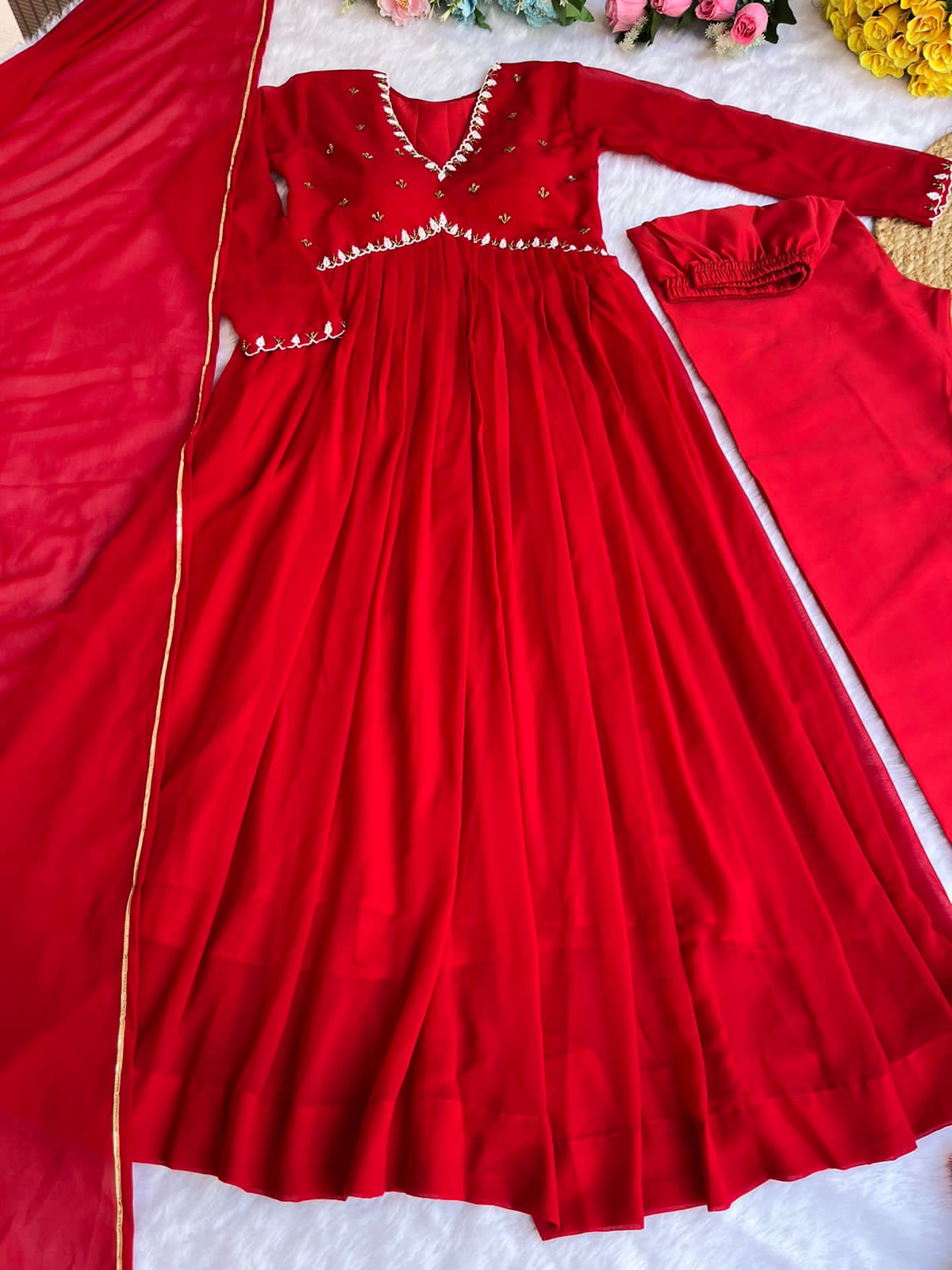 Exquisite Faux Georgette Festive Wear Handworked Suit - INDIAN ELEGANCE