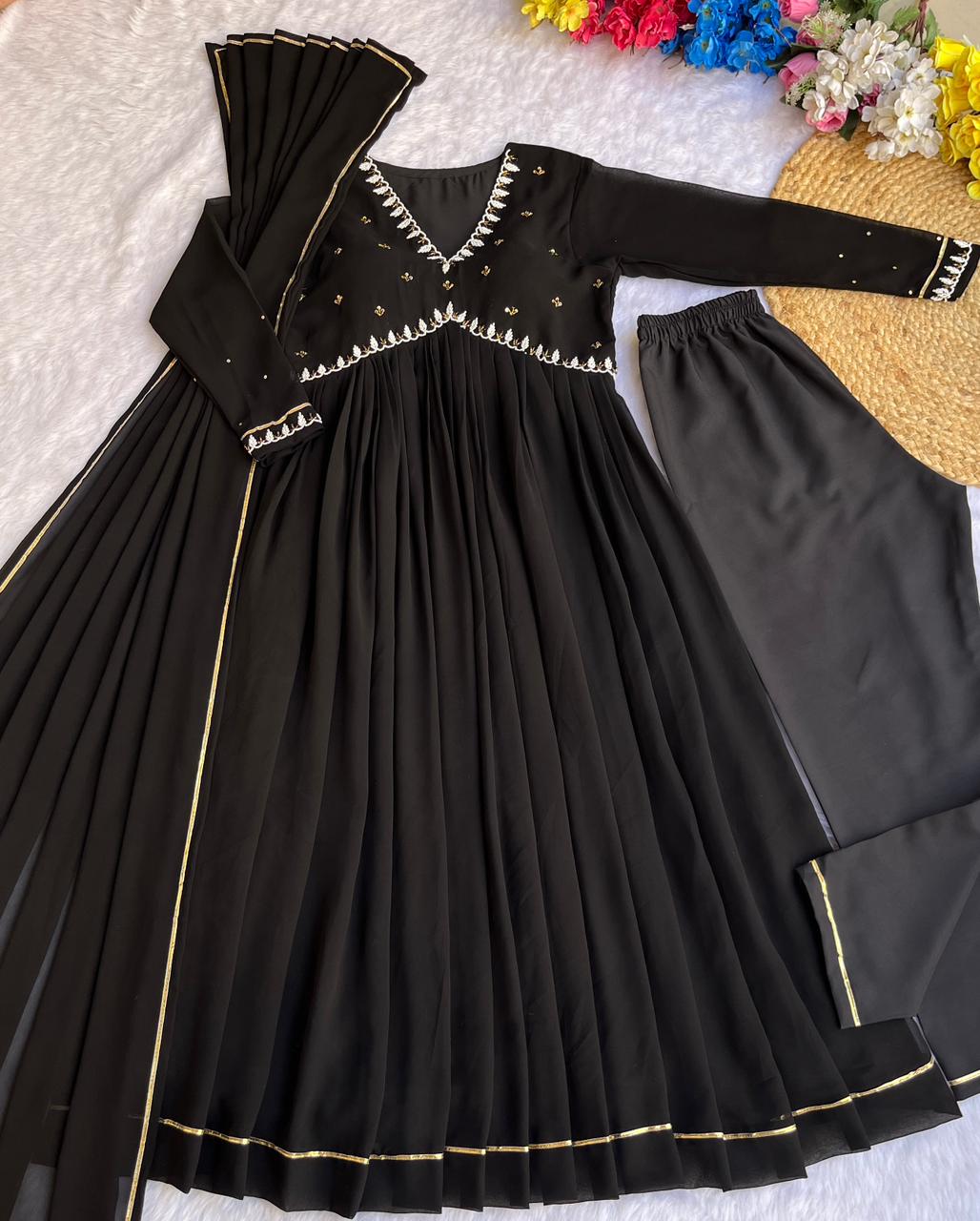 Exquisite Faux Georgette Festive Wear Handworked Suit - INDIAN ELEGANCE
