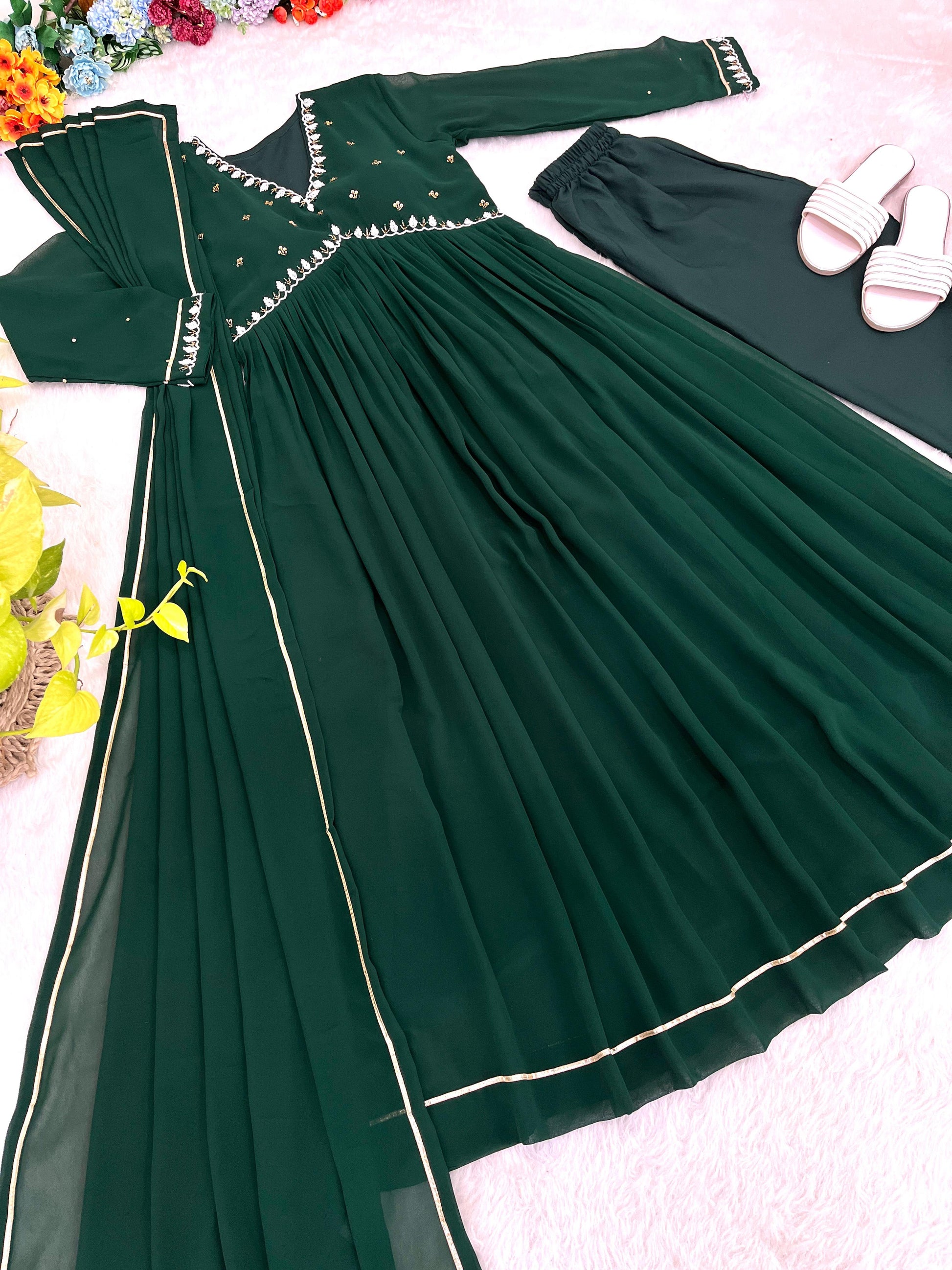 Exquisite Faux Georgette Festive Wear Handworked Suit - INDIAN ELEGANCE