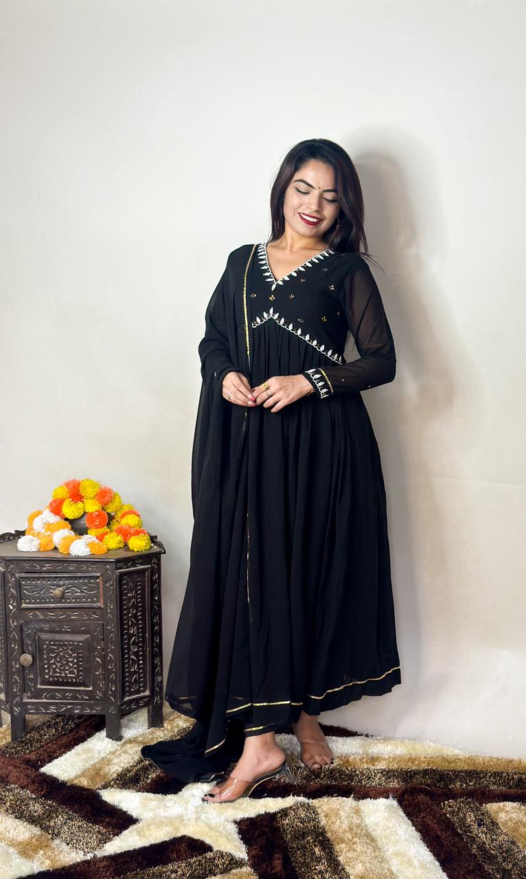 Exquisite Faux Georgette Festive Wear Handworked Suit - INDIAN ELEGANCE
