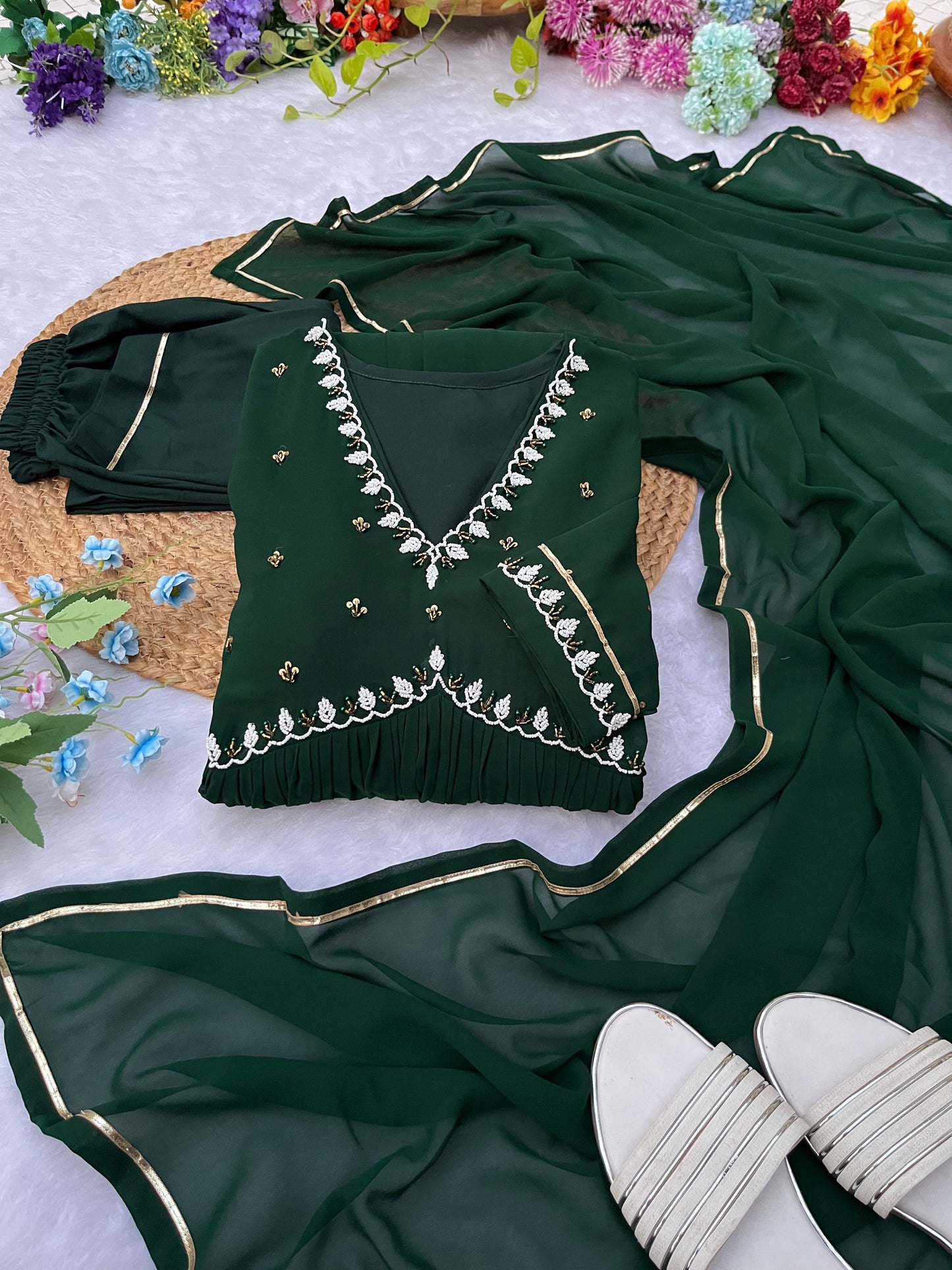 Exquisite Faux Georgette Festive Wear Handworked Suit - INDIAN ELEGANCE