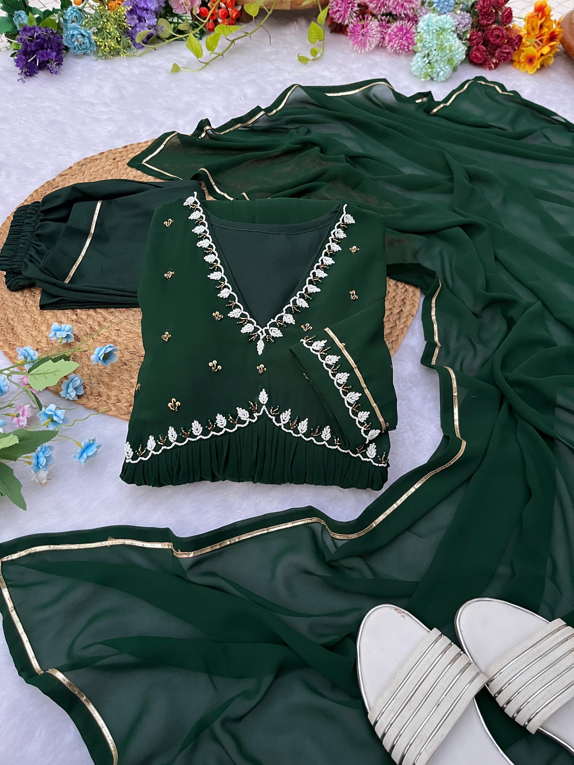 Exquisite Faux Georgette Festive Wear Handworked Suit - INDIAN ELEGANCE
