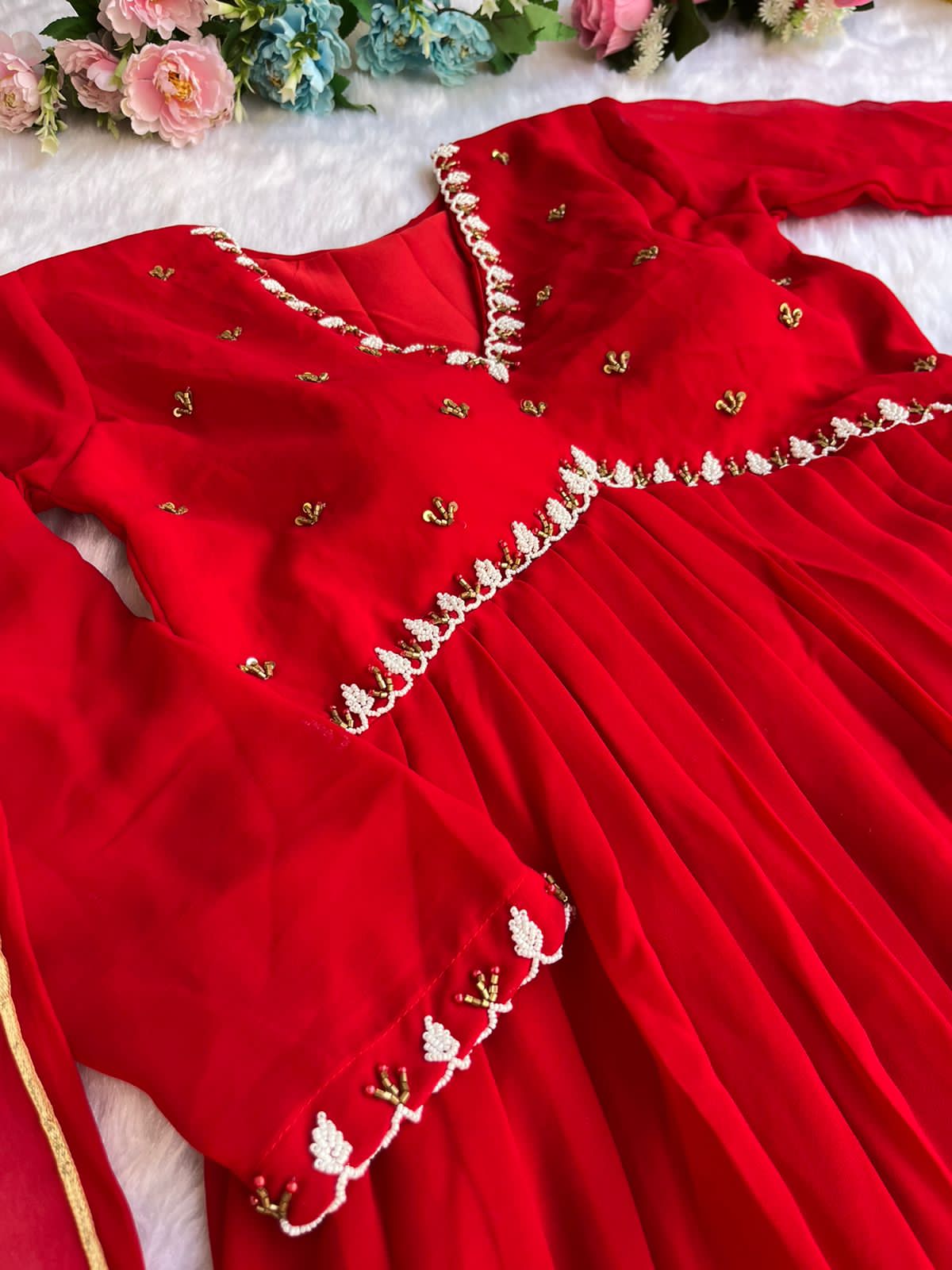 Exquisite Faux Georgette Festive Wear Handworked Suit - INDIAN ELEGANCE