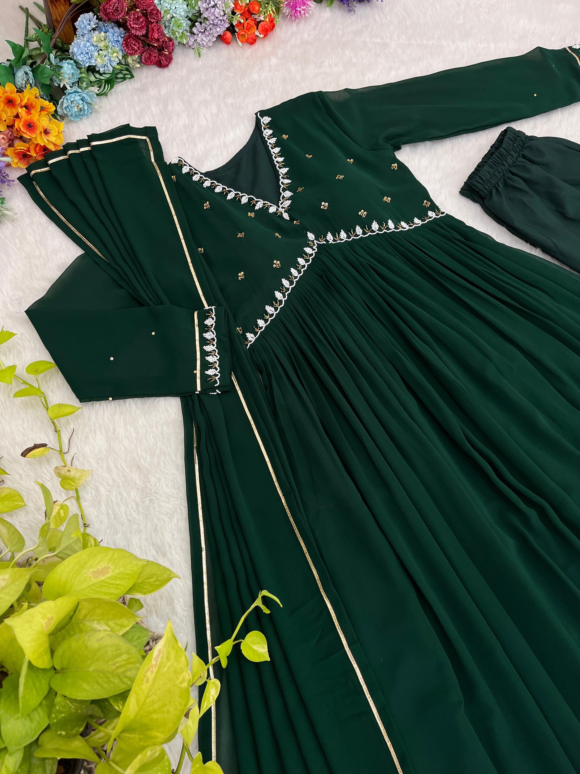 Exquisite Faux Georgette Festive Wear Handworked Suit - INDIAN ELEGANCE