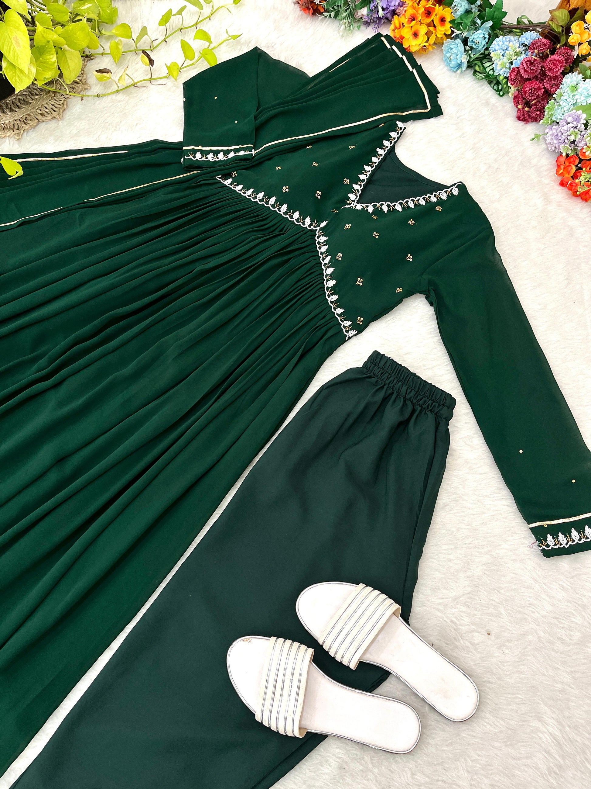 Exquisite Faux Georgette Festive Wear Handworked Suit - INDIAN ELEGANCE