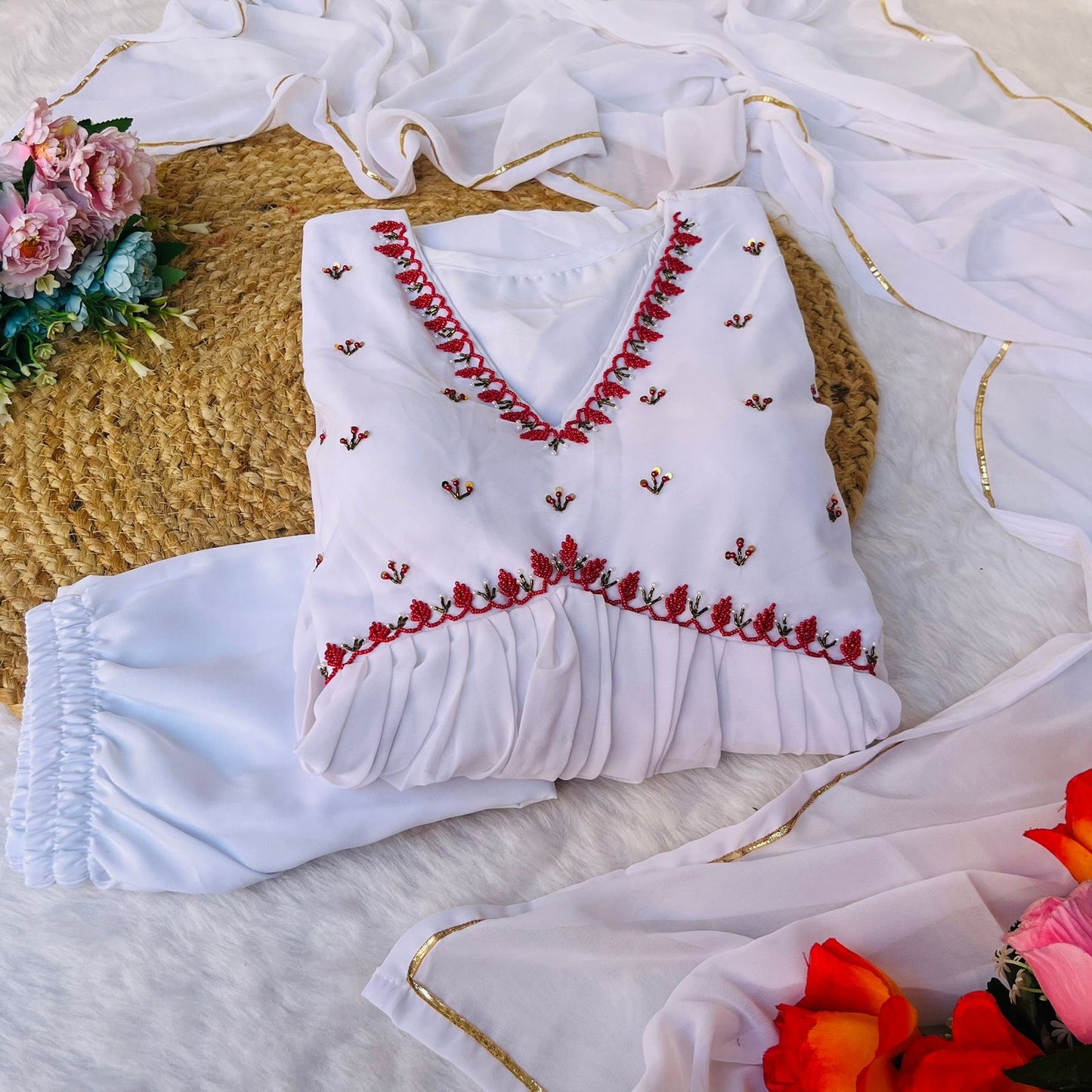 Exquisite Faux Georgette Festive Wear Handworked Suit - INDIAN ELEGANCE