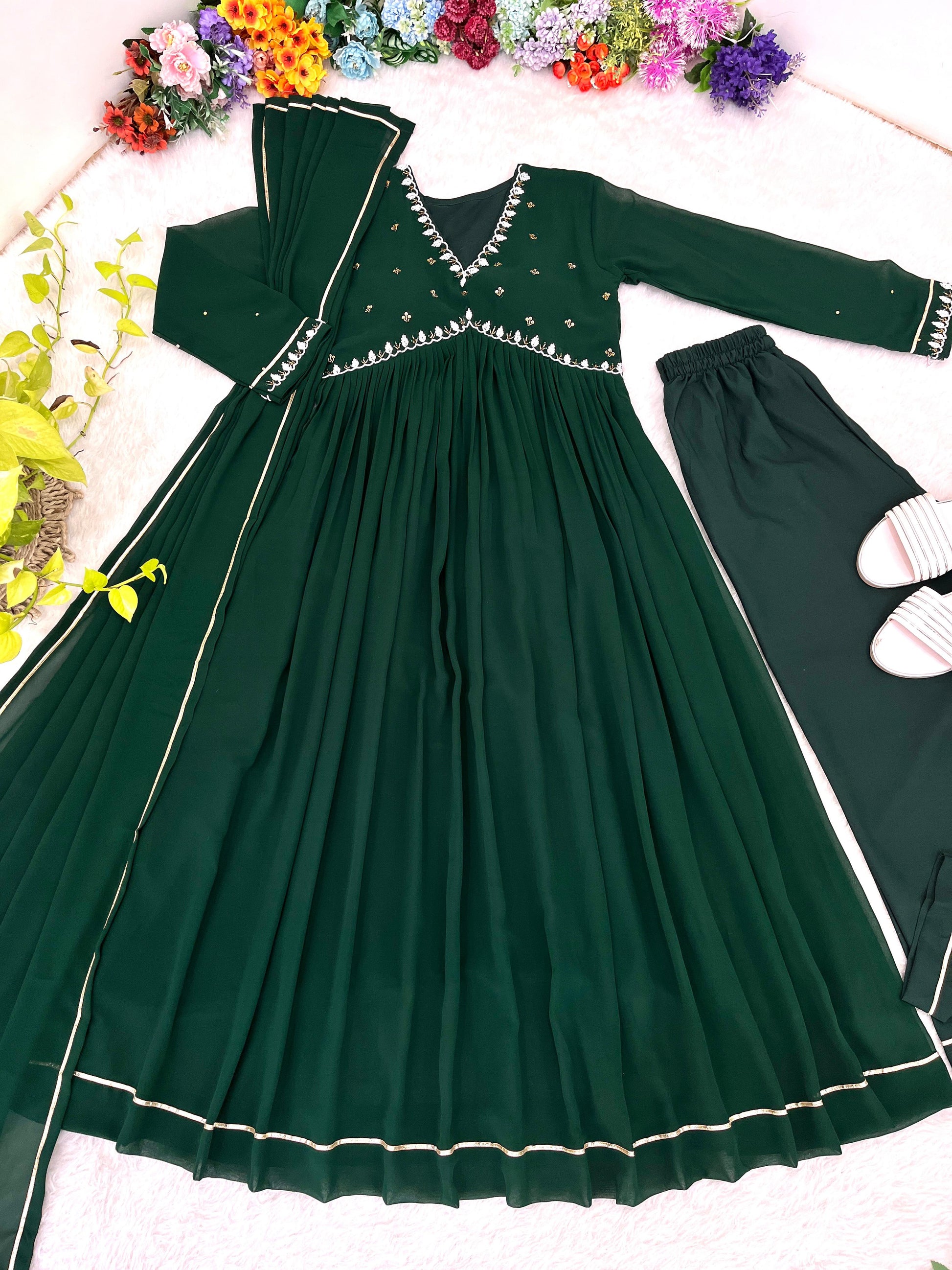 Exquisite Faux Georgette Festive Wear Handworked Suit - INDIAN ELEGANCE
