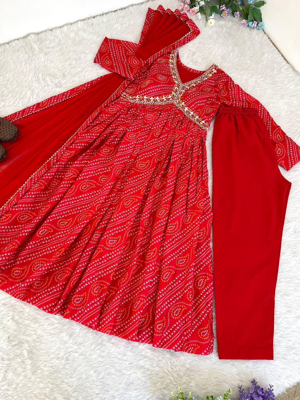 Ravishing Bandhej Printed Soft Chinon  Handworked Anarkali Pant Suit - INDIAN ELEGANCE
