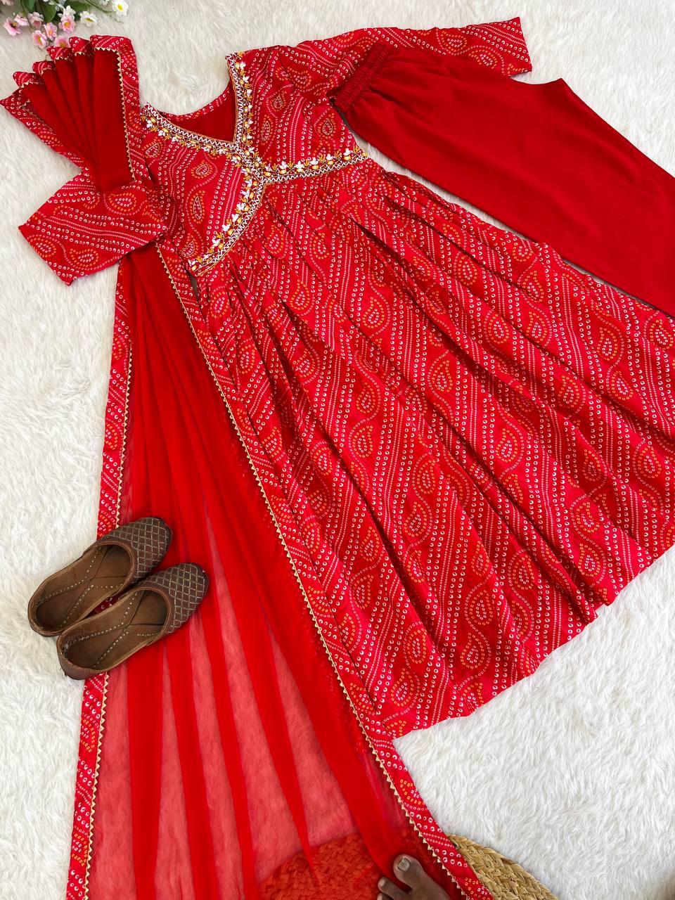 Ravishing Bandhej Printed Soft Chinon  Handworked Anarkali Pant Suit - INDIAN ELEGANCE