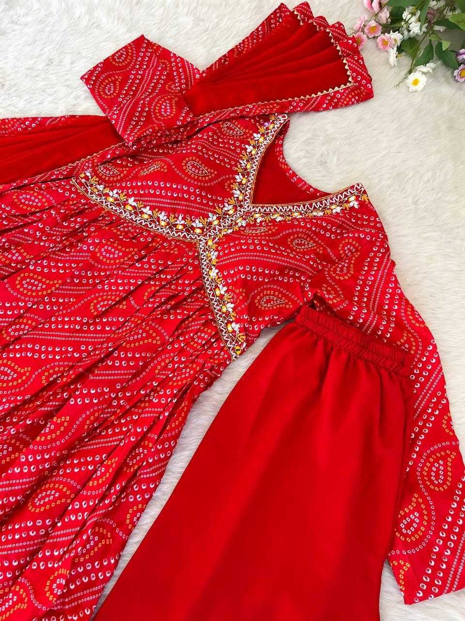 Ravishing Bandhej Printed Soft Chinon  Handworked Anarkali Pant Suit - INDIAN ELEGANCE