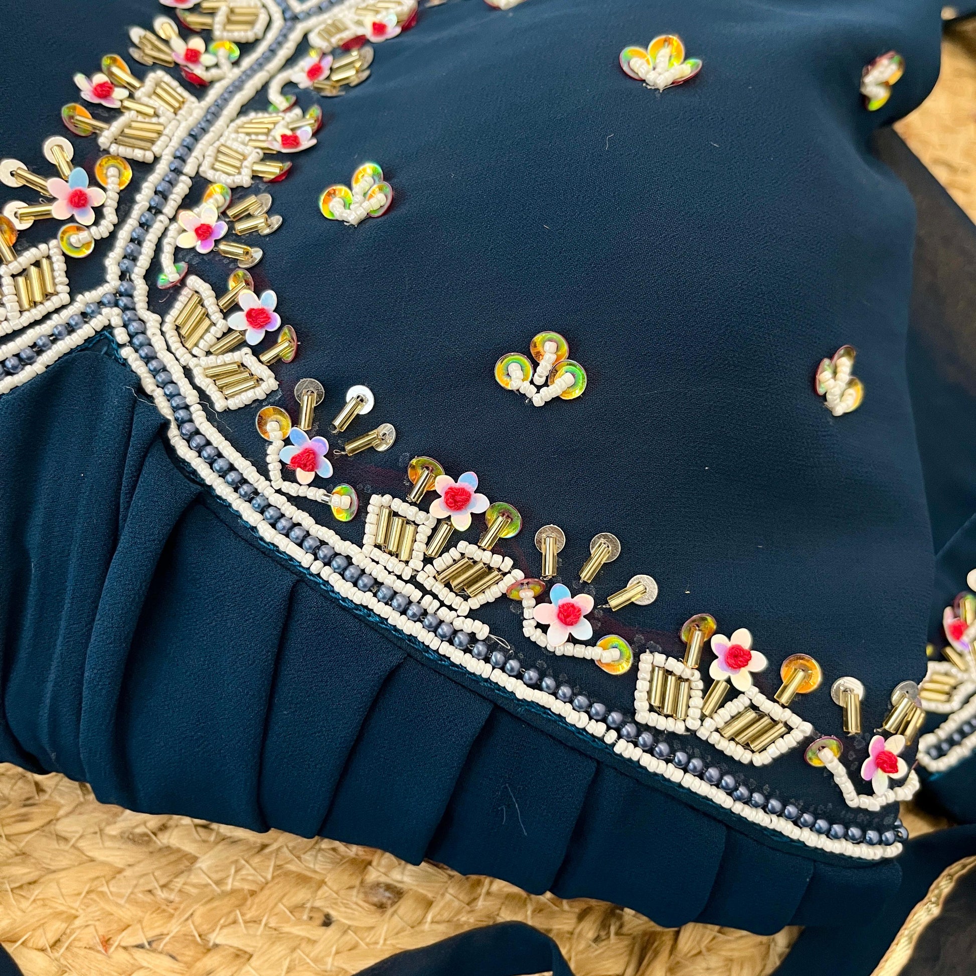Graceful Navy Blue Faux Georgette Handworked Anarkali Pant Suit - INDIAN ELEGANCE