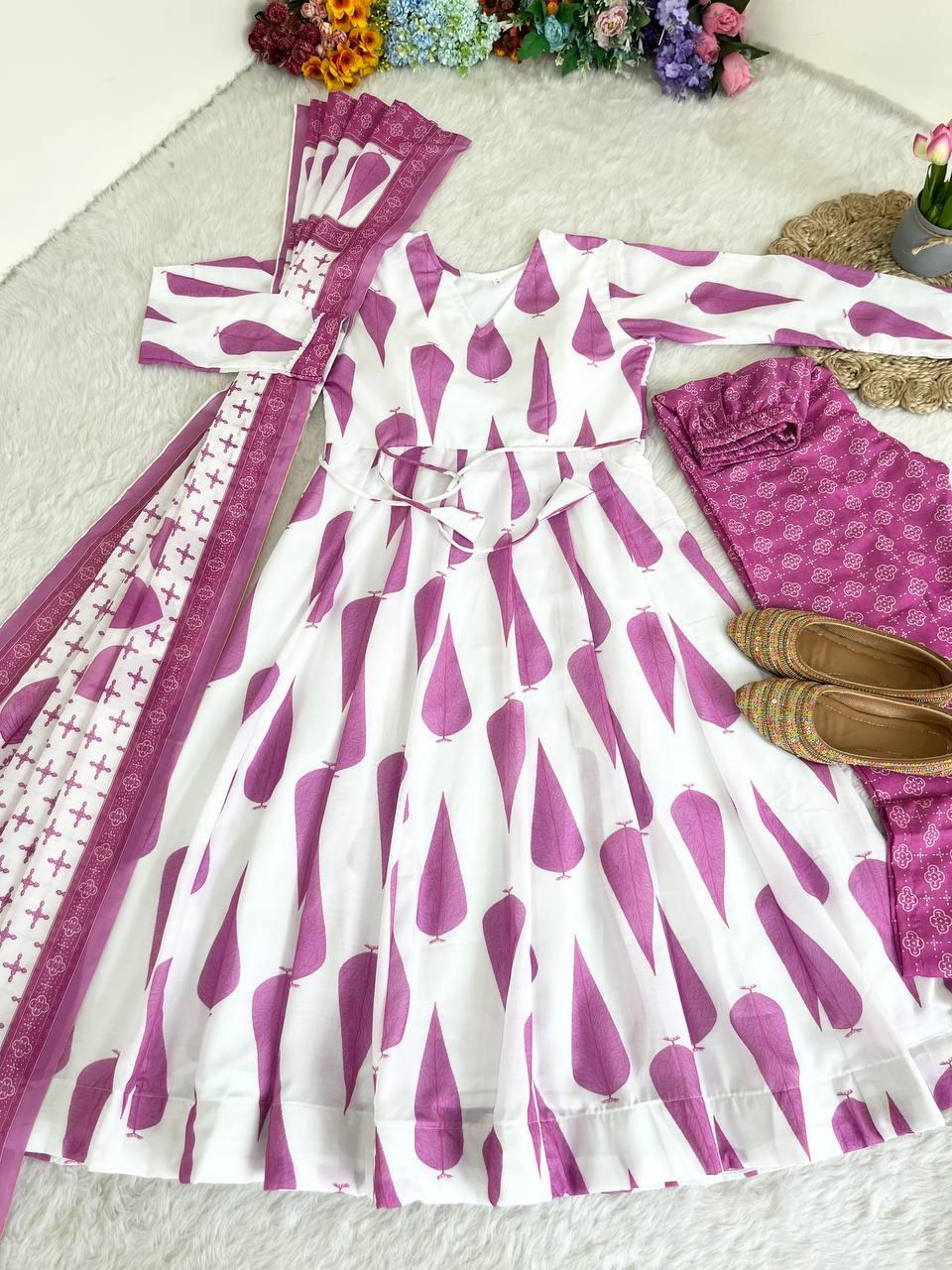 Fabulous Pure Cambric Cotton Digital Printed Anarkali Pant Suit - INDIAN ELEGANCE