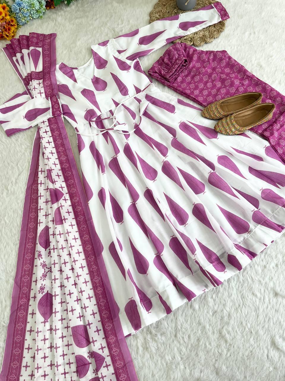 Fabulous Pure Cambric Cotton Digital Printed Anarkali Pant Suit - INDIAN ELEGANCE