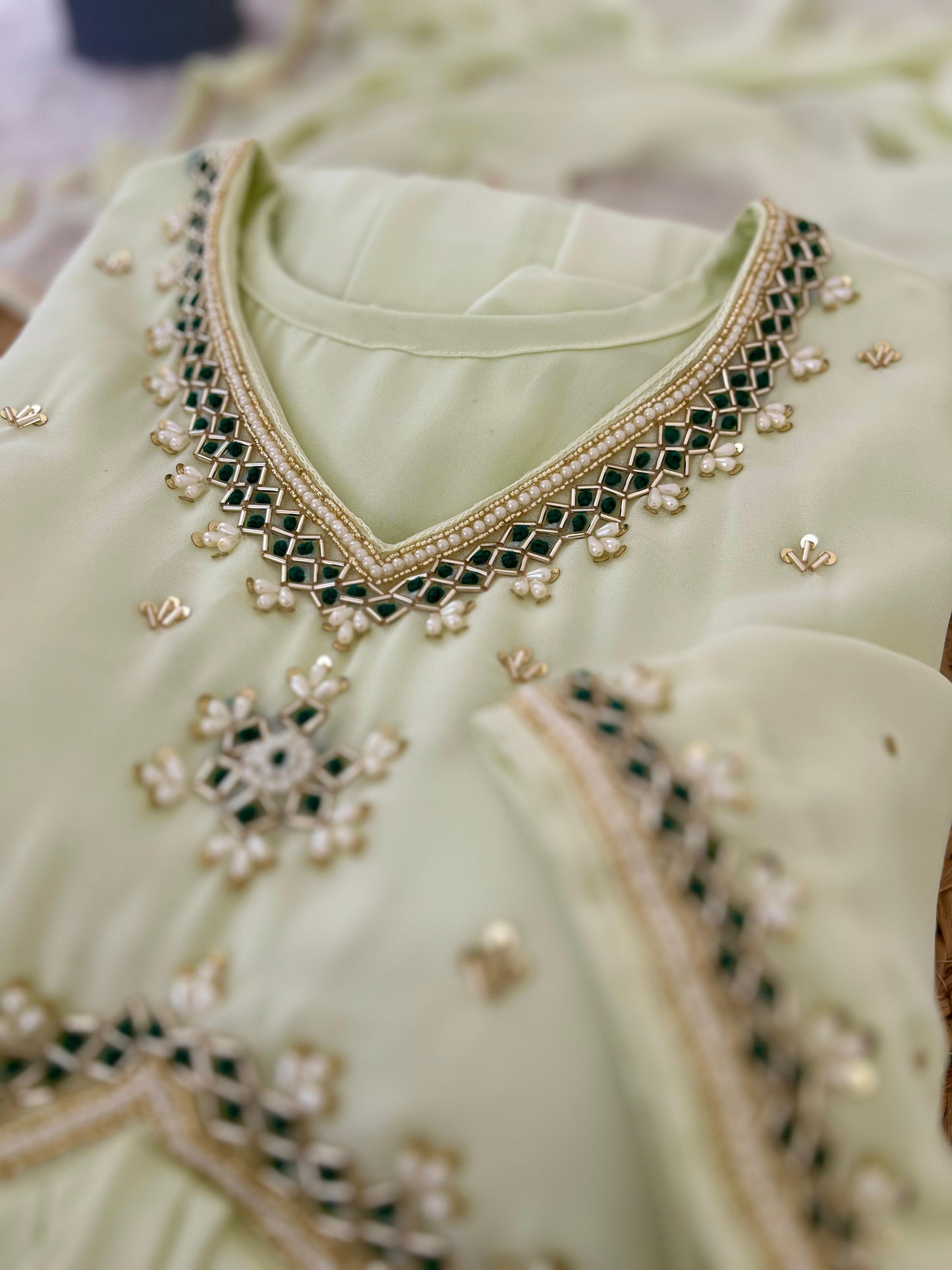 Stunning Off White Faux Georgette Handworked Anarkali Pant Suit - INDIAN ELEGANCE