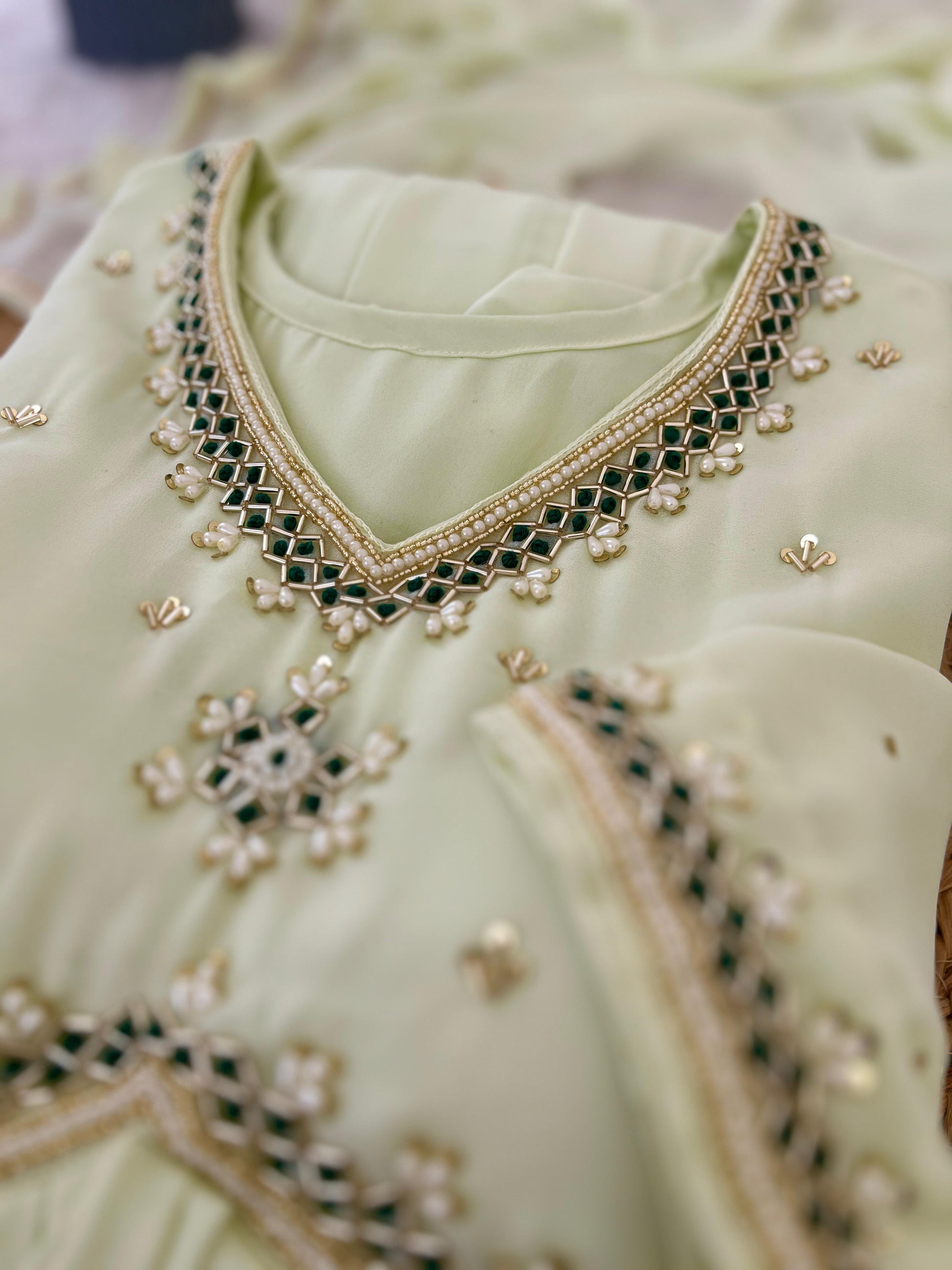 Stunning Off White Faux Georgette Handworked Anarkali Pant Suit - INDIAN ELEGANCE