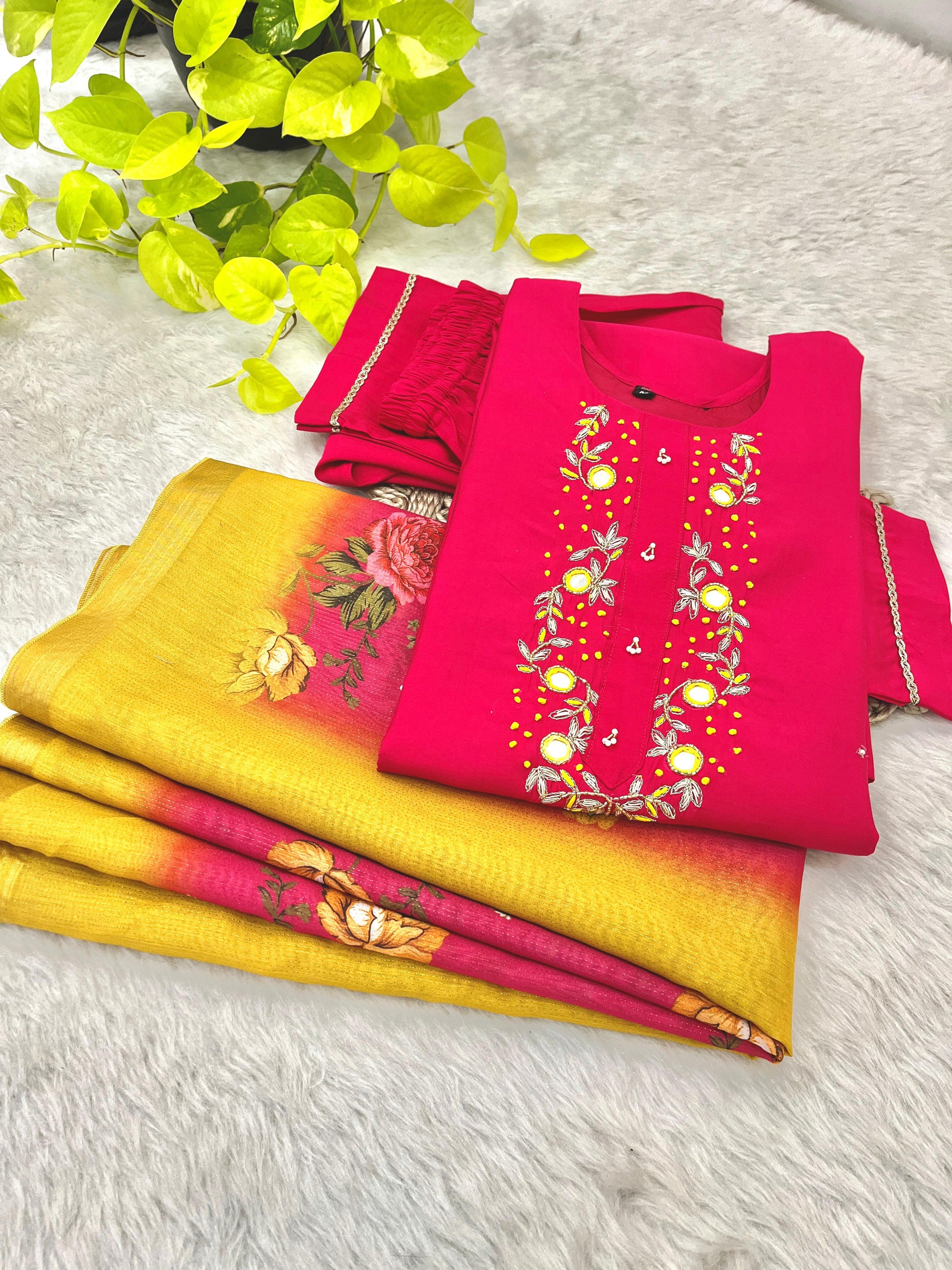 Luminous Festival Wear Roman Silk Handworked Designer Suit - INDIAN ELEGANCE