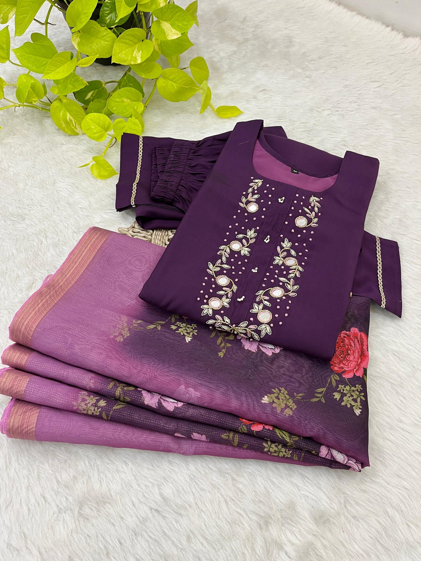 Luminous Festival Wear Roman Silk Handworked Designer Suit - INDIAN ELEGANCE