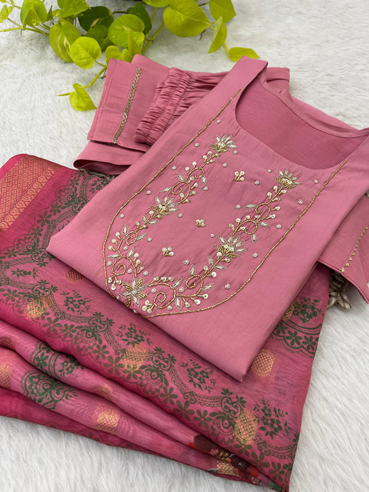 Spectacular Roman Silk Handcrafted Festive Wear Anarkali Pant Suit - INDIAN ELEGANCE