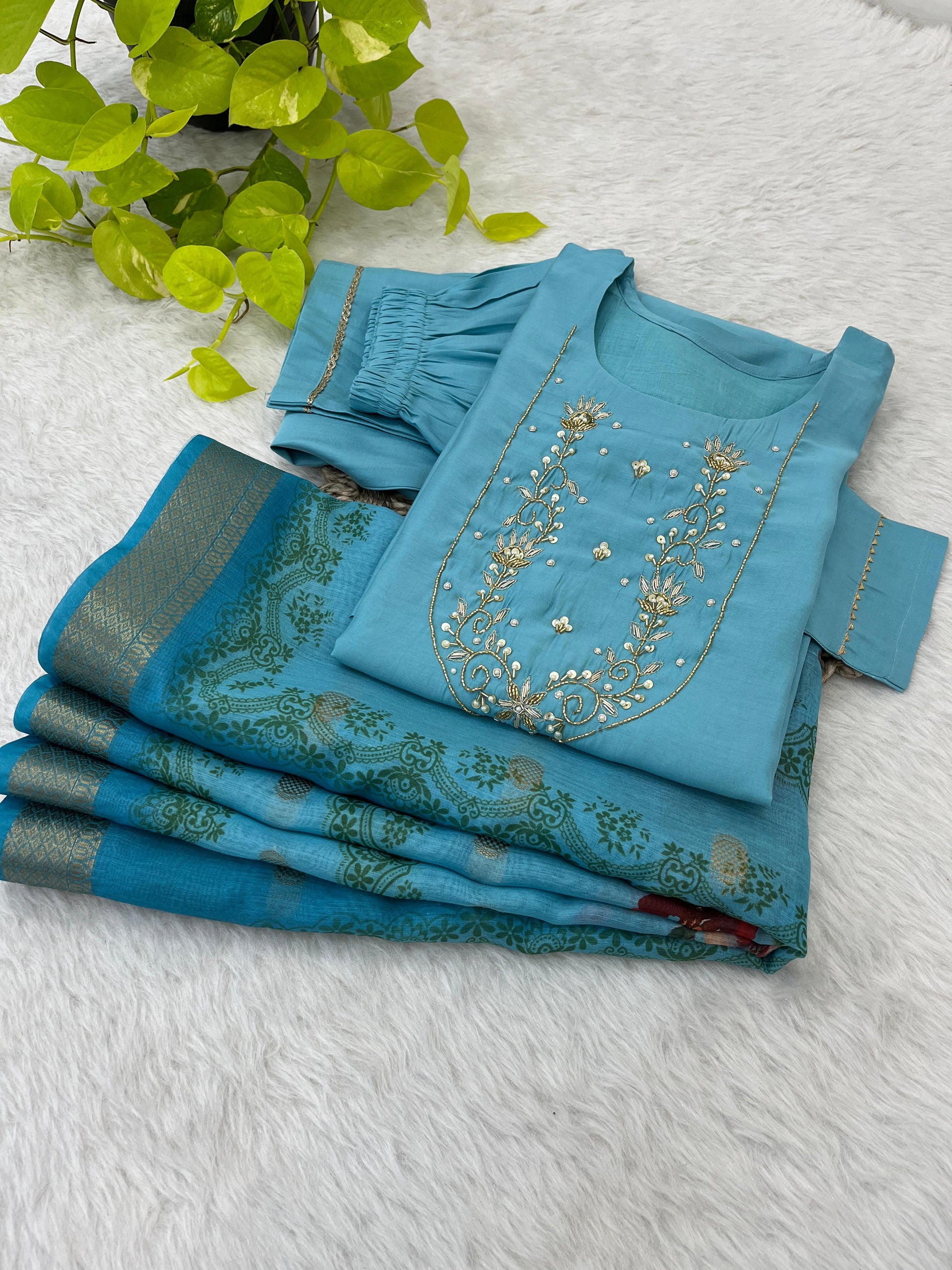 Spectacular Roman Silk Handcrafted Festive Wear Anarkali Pant Suit - INDIAN ELEGANCE