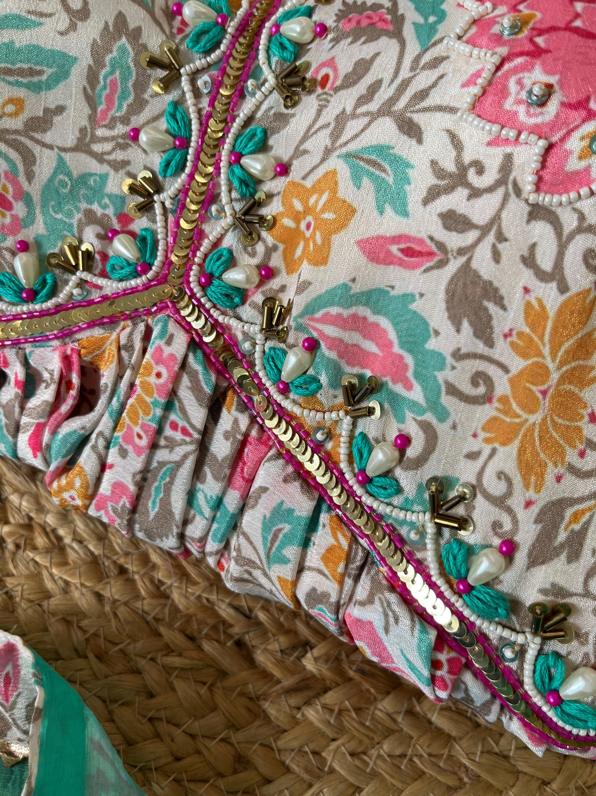 Lovely Soft Chinon Floral Printed Handworked  Festival Wear Anarkali Pant Suit - INDIAN ELEGANCE