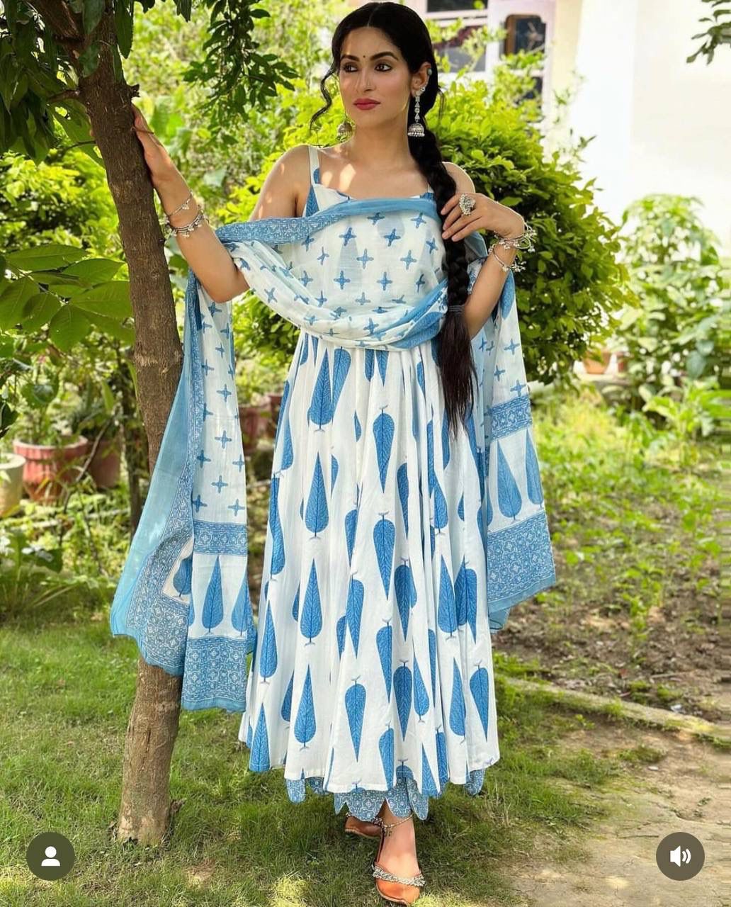 Radiant Pure Cermic Cotton Digital Printed Anarkali Pant Suit - INDIAN ELEGANCE