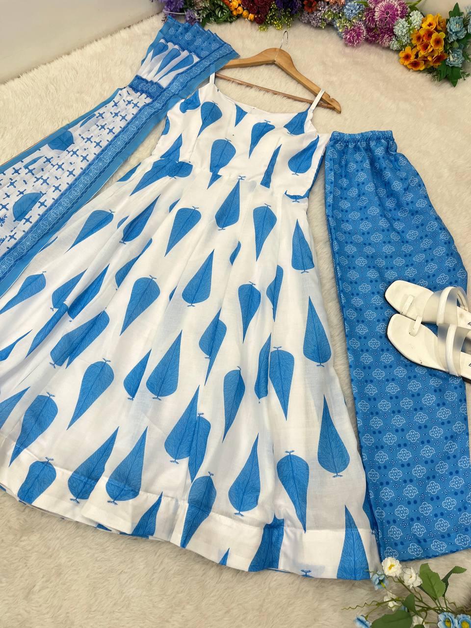 Radiant Pure Cermic Cotton Digital Printed Anarkali Pant Suit - INDIAN ELEGANCE