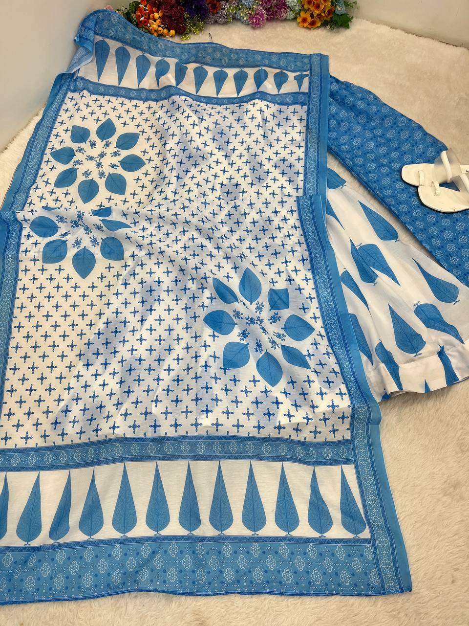 Radiant Pure Cermic Cotton Digital Printed Anarkali Pant Suit - INDIAN ELEGANCE