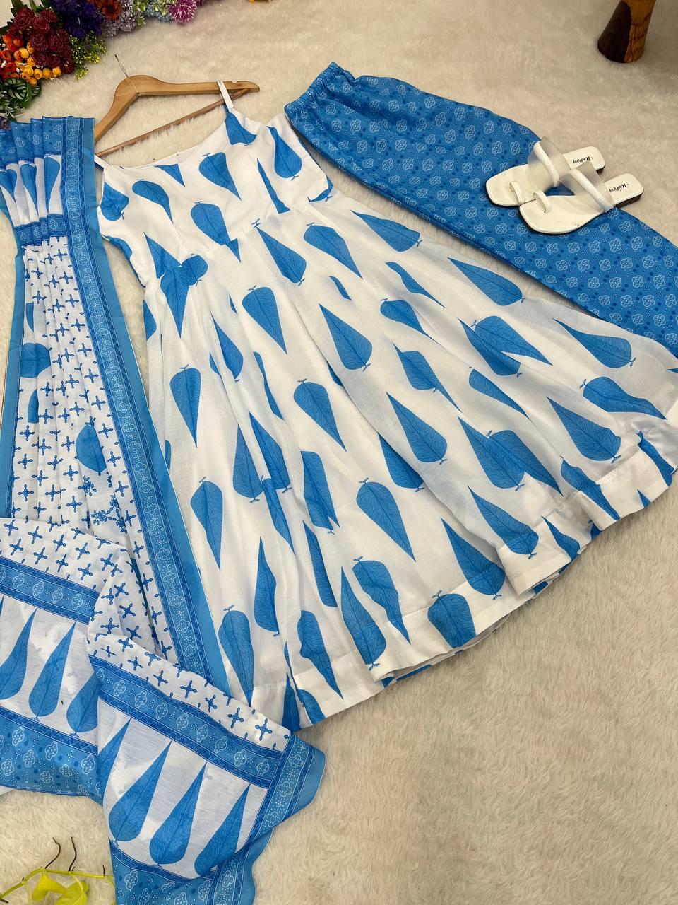 Radiant Pure Cermic Cotton Digital Printed Anarkali Pant Suit - INDIAN ELEGANCE