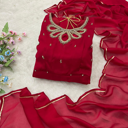 Resplendent Rangoli Georgette Fancy Neck Handworked Gown - INDIAN ELEGANCE