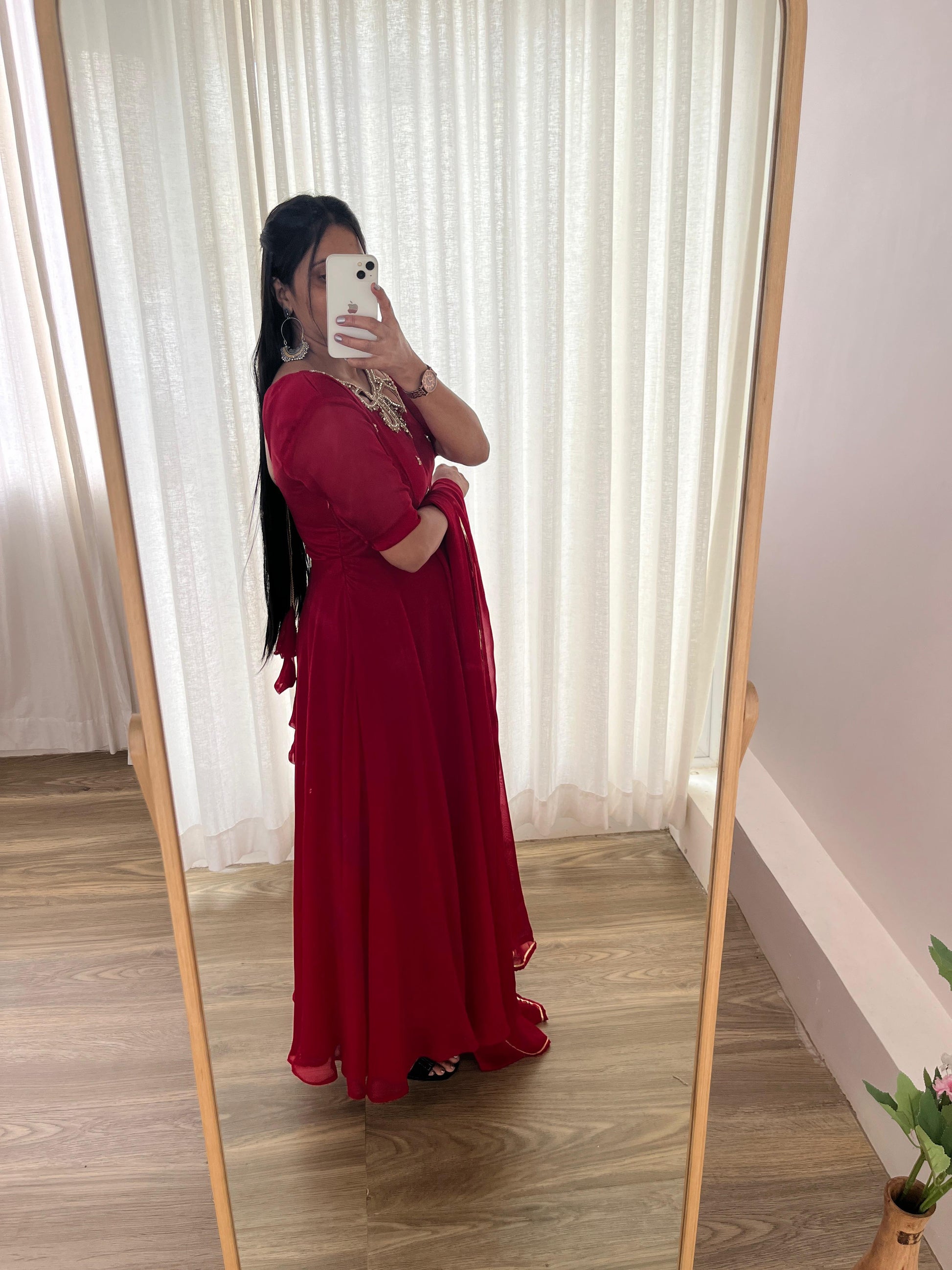 Resplendent Rangoli Georgette Fancy Neck Handworked Gown - INDIAN ELEGANCE