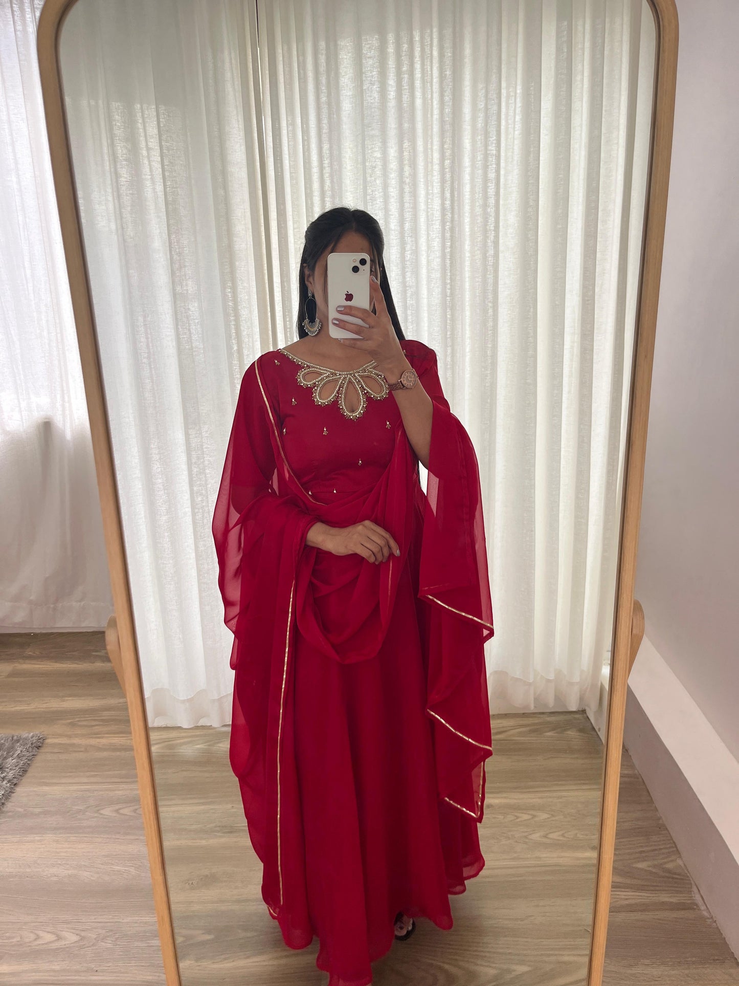 Resplendent Rangoli Georgette Fancy Neck Handworked Gown - INDIAN ELEGANCE