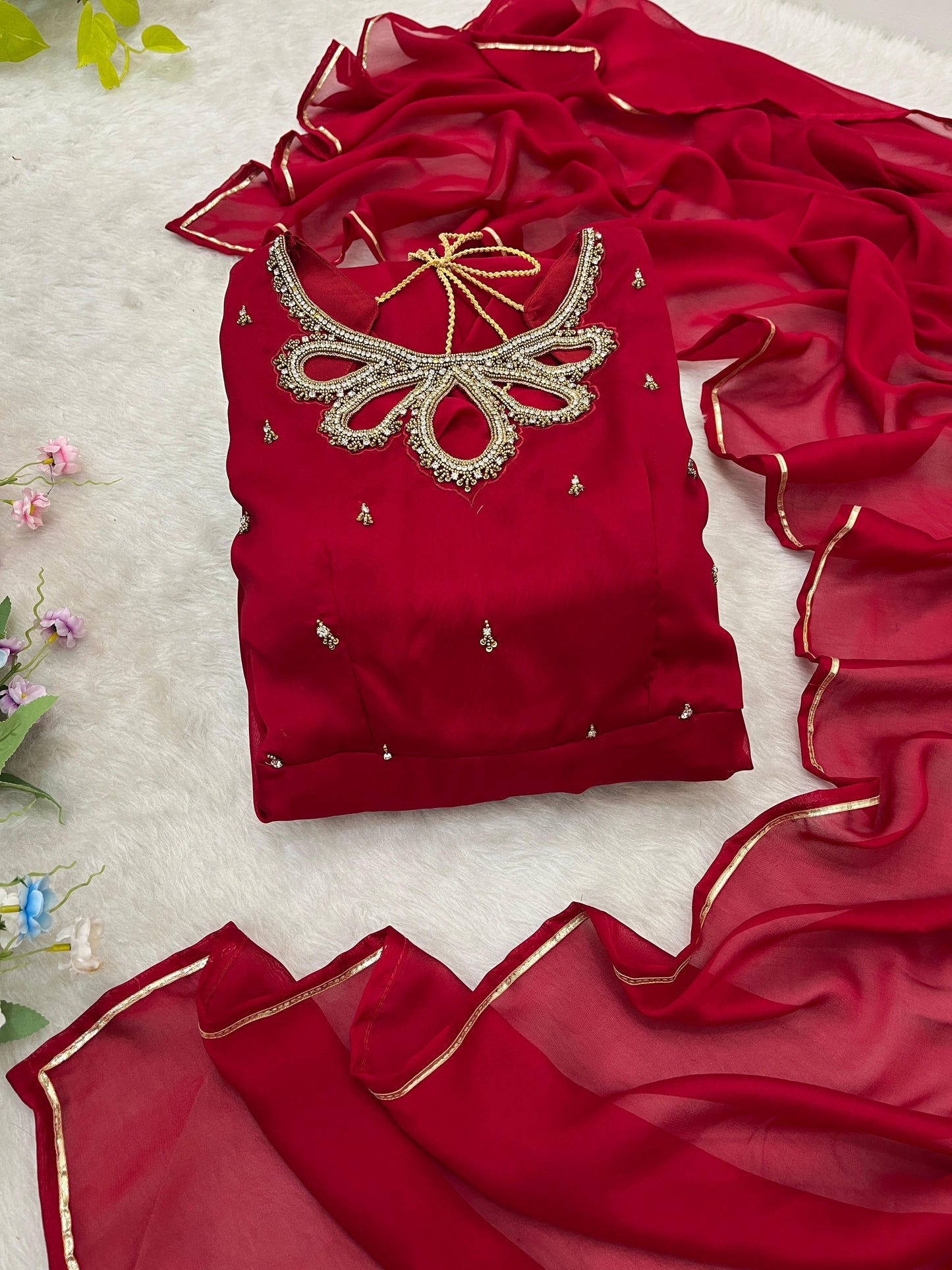 Resplendent Rangoli Georgette Fancy Neck Handworked Gown - INDIAN ELEGANCE