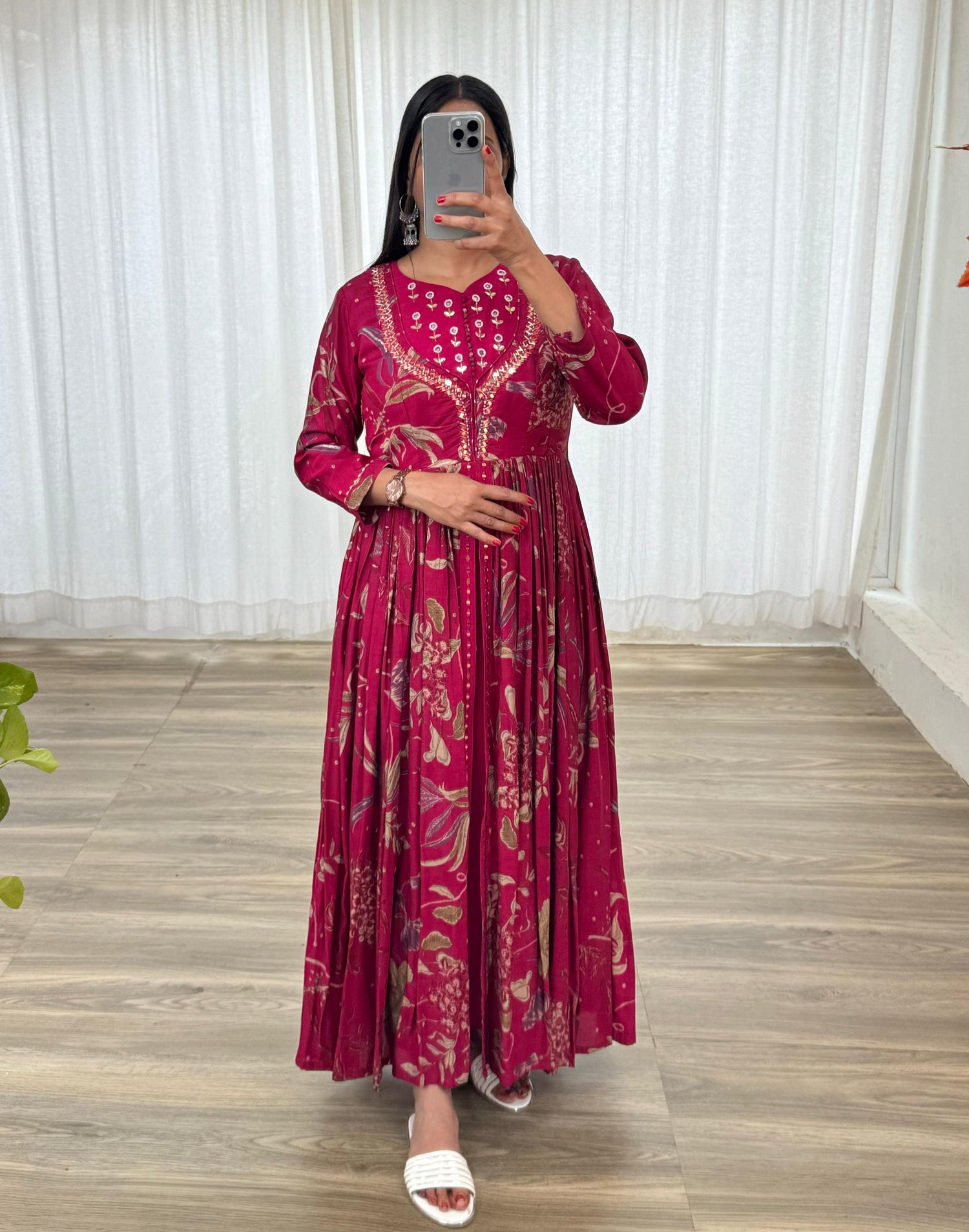 Enamoring Rani Roman Silk Handworked Fully Stitched Designer Gown - INDIAN ELEGANCE