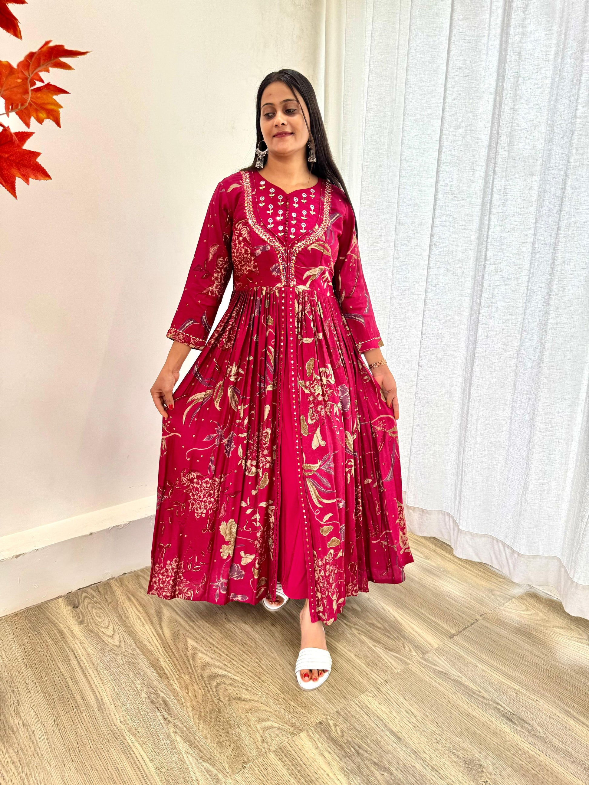 Enamoring Rani Roman Silk Handworked Fully Stitched Designer Gown - INDIAN ELEGANCE