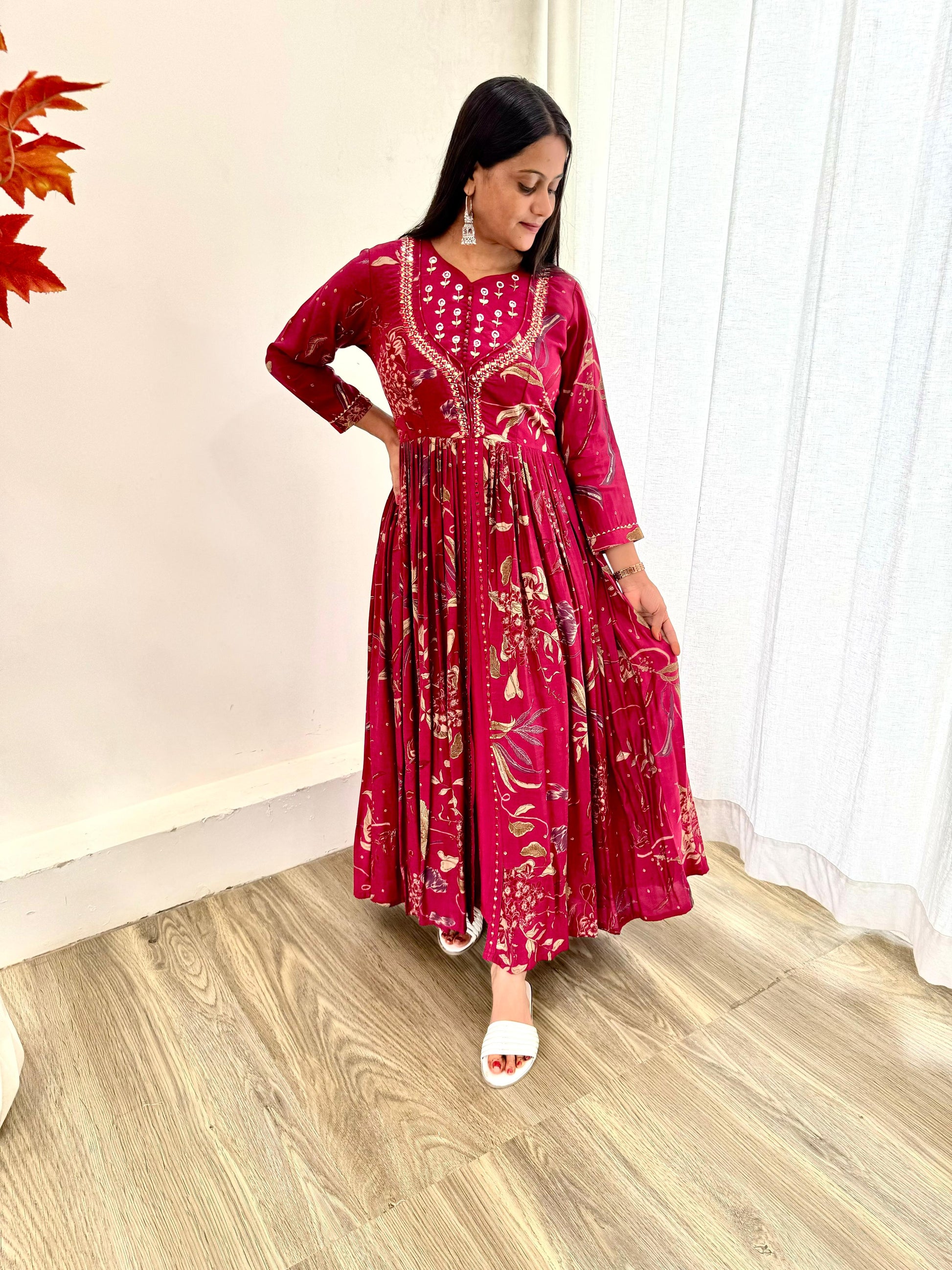 Enamoring Rani Roman Silk Handworked Fully Stitched Designer Gown - INDIAN ELEGANCE
