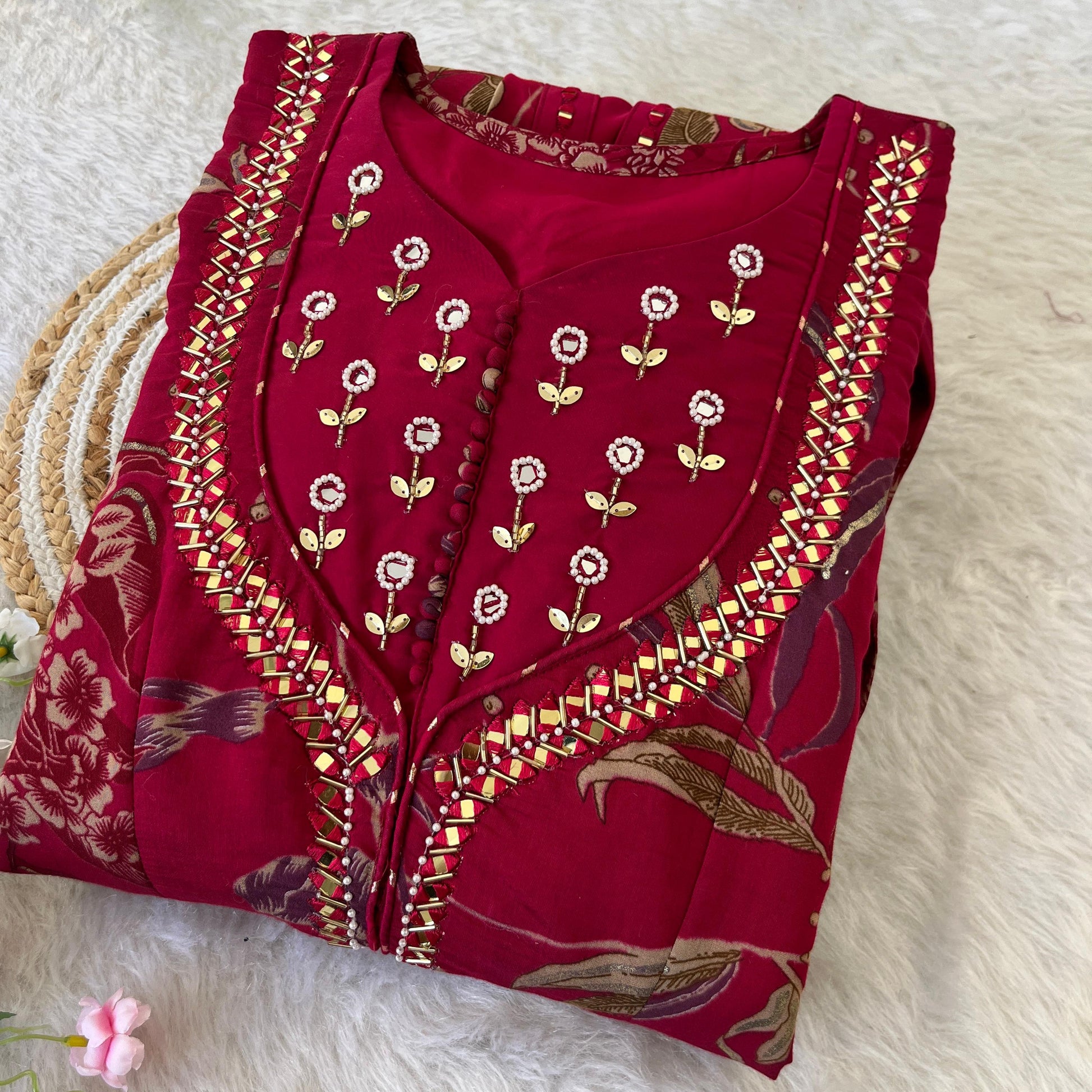 Enamoring Rani Roman Silk Handworked Fully Stitched Designer Gown - INDIAN ELEGANCE