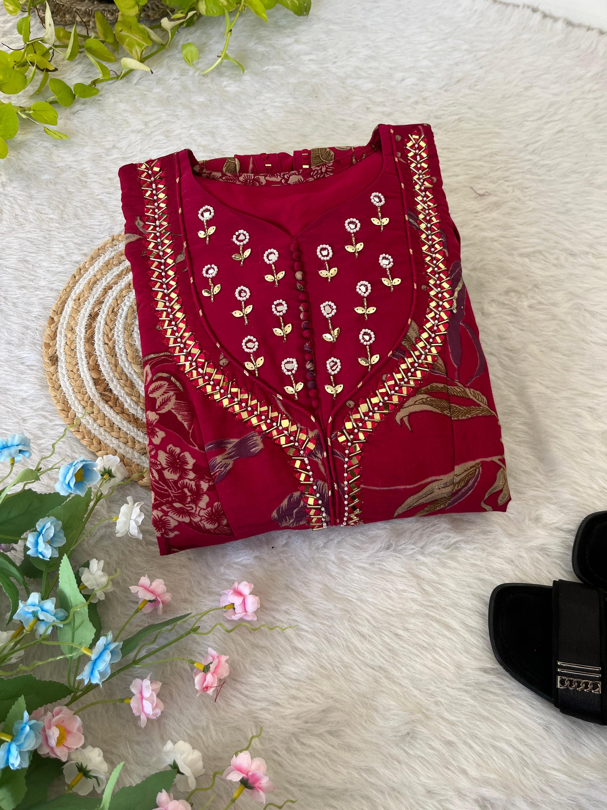 Enamoring Rani Roman Silk Handworked Fully Stitched Designer Gown - INDIAN ELEGANCE