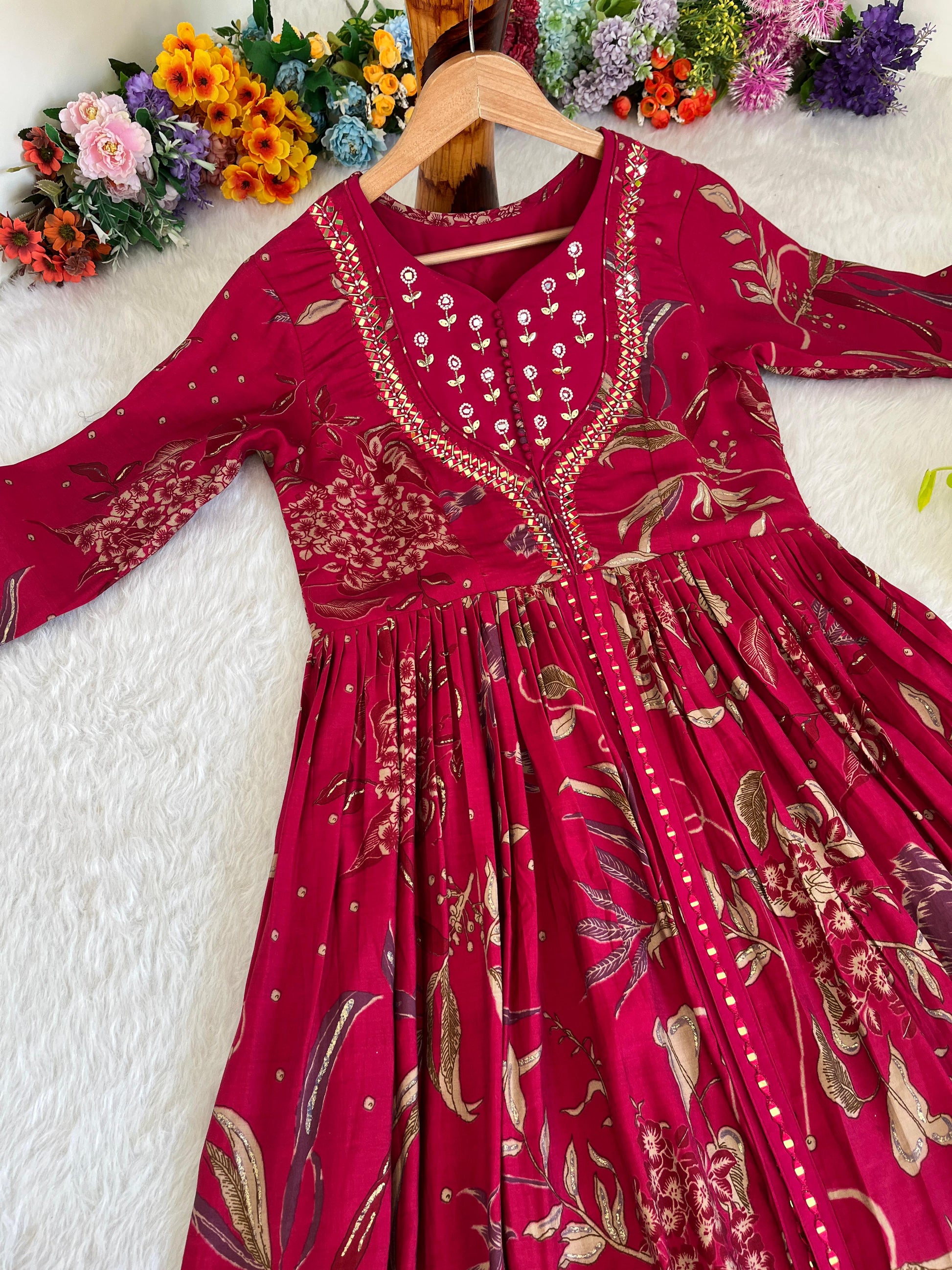 Enamoring Rani Roman Silk Handworked Fully Stitched Designer Gown - INDIAN ELEGANCE