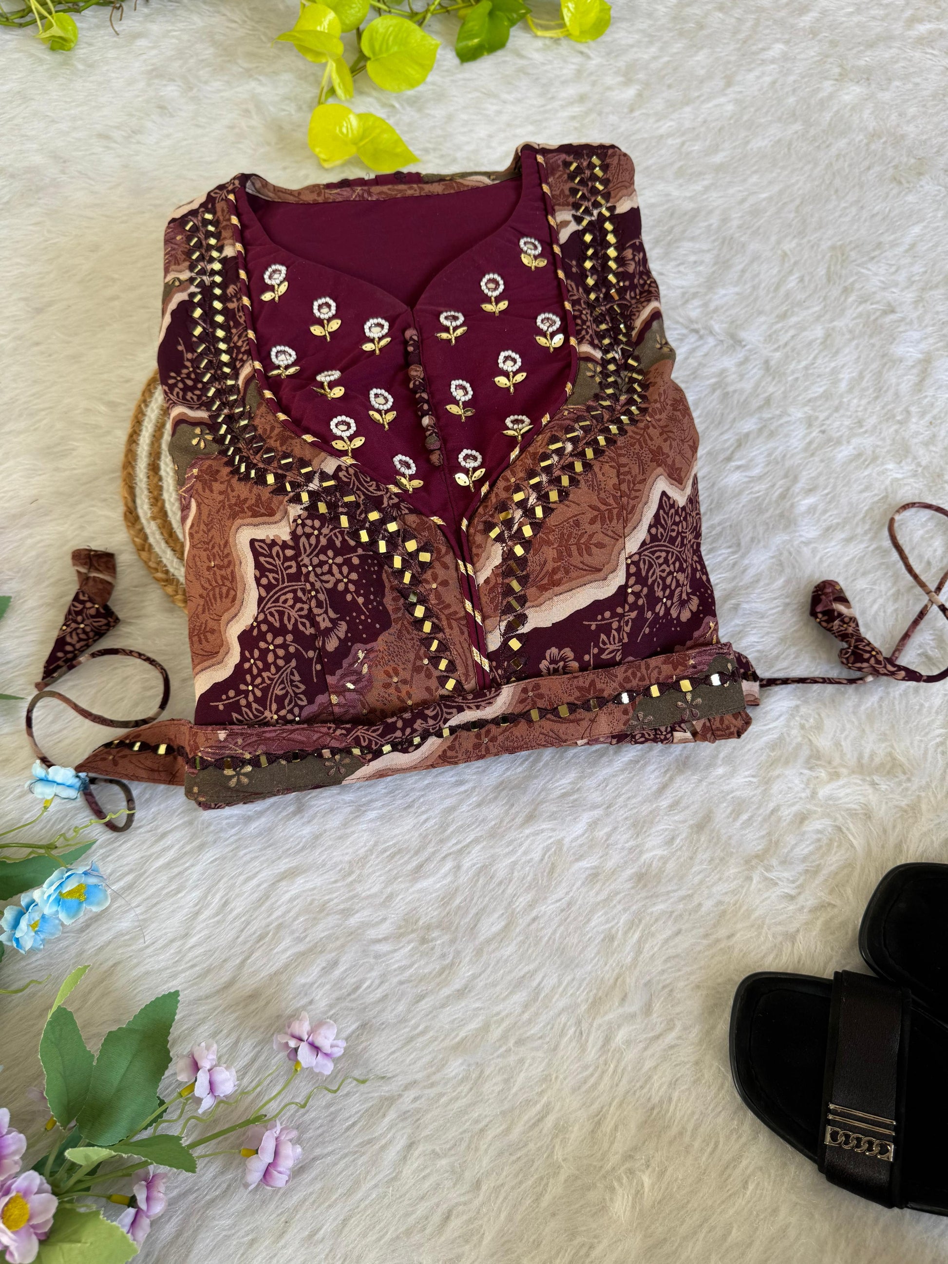 Ravishing Wine Rayon Foil Worked Hand Embroidered Gown - INDIAN ELEGANCE