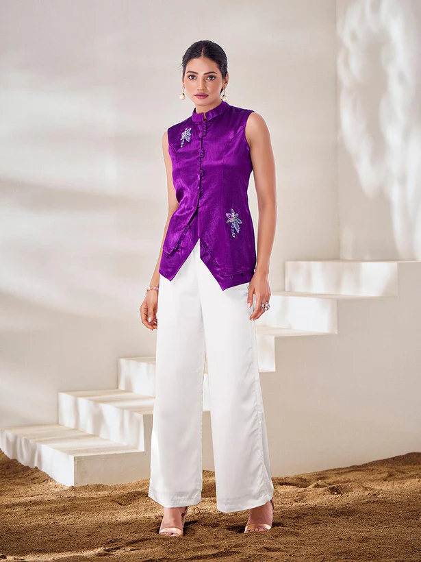 Exclusive Purple Gaji Silk Handcrafted Designer Co-Ord Set - INDIAN ELEGANCE