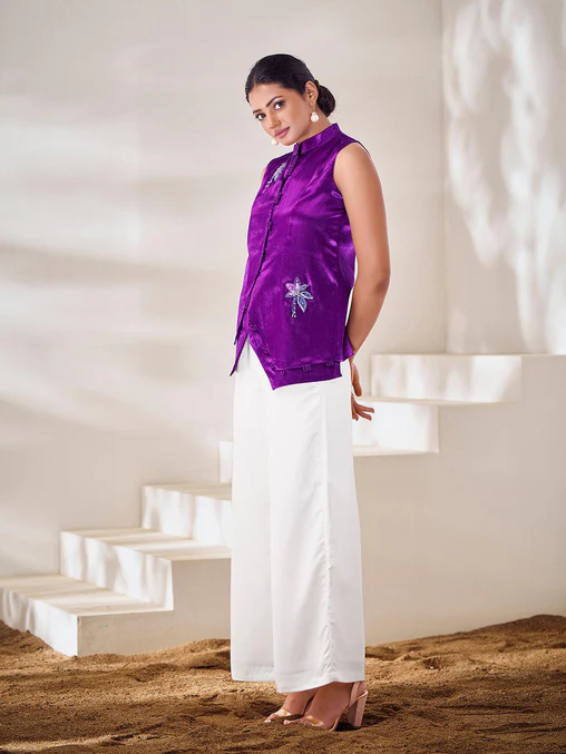 Exclusive Purple Gaji Silk Handcrafted Designer Co-Ord Set - INDIAN ELEGANCE