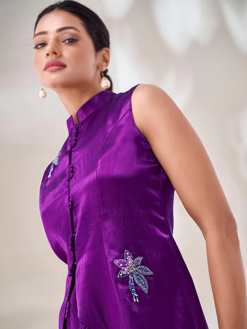 Exclusive Purple Gaji Silk Handcrafted Designer Co-Ord Set - INDIAN ELEGANCE
