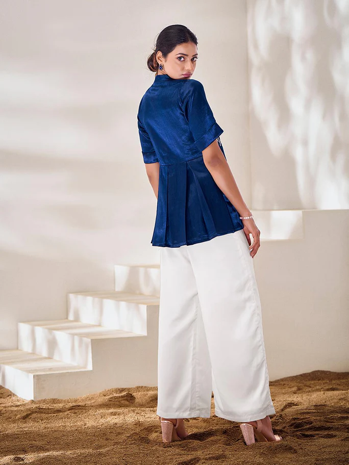 Handcrafted Blue Gaji Silk Designer Co-Ord Set – Elegant & Timeless - INDIAN ELEGANCE