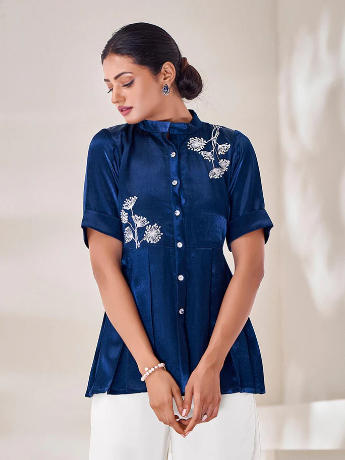 Handcrafted Blue Gaji Silk Designer Co-Ord Set – Elegant & Timeless - INDIAN ELEGANCE