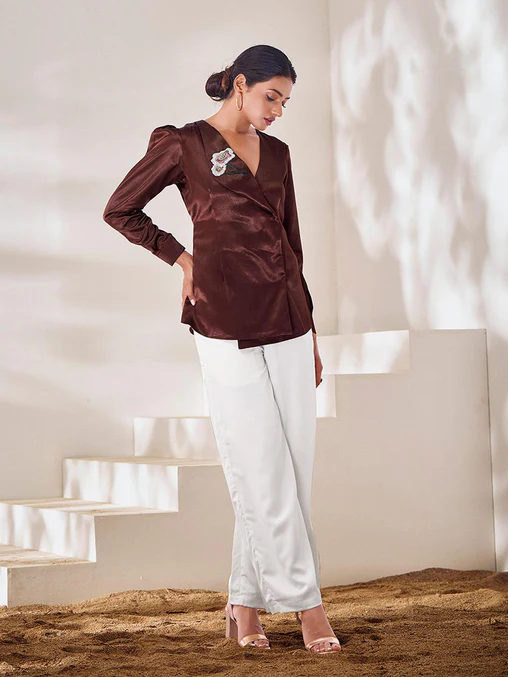 Elegant Brown Gaji Silk Handcrafted Co-Ord Set – A Timeless Classic - INDIAN ELEGANCE